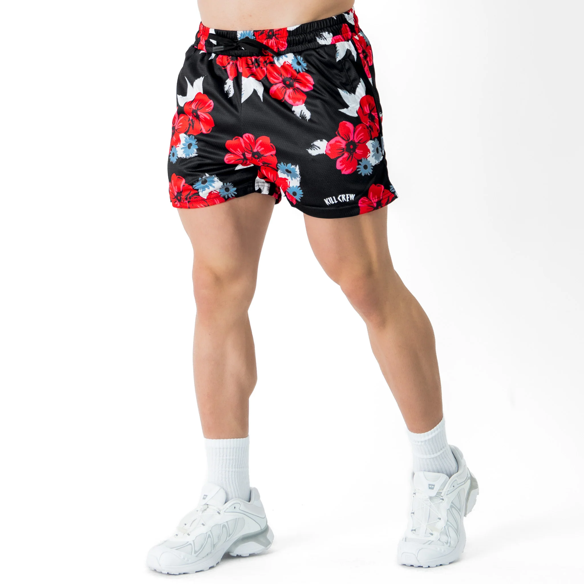 MUAY THAI SHORTS (MID THIGH CUT) FLORAL - BLACK - Image 3