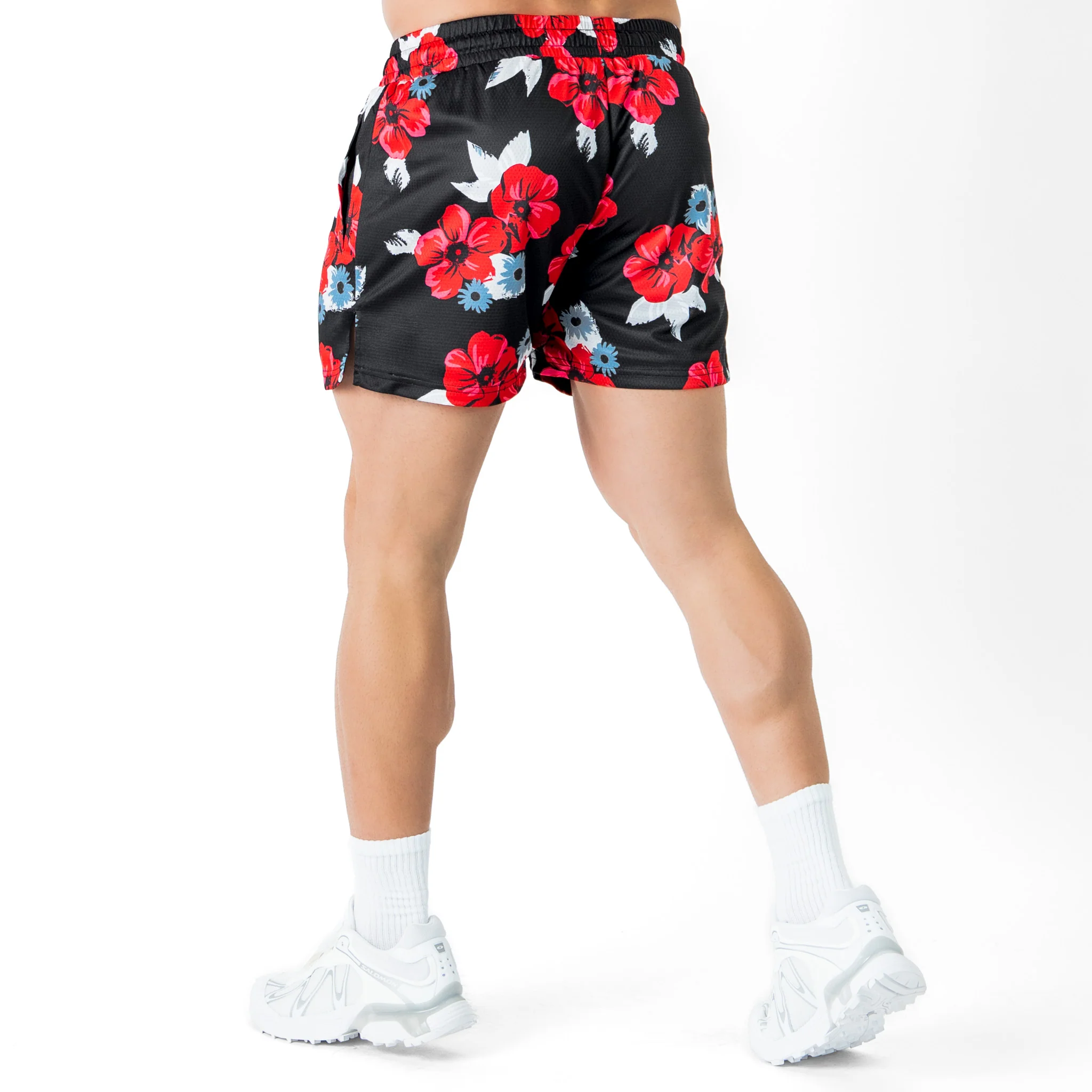 MUAY THAI SHORTS (MID THIGH CUT) FLORAL - BLACK - Image 4