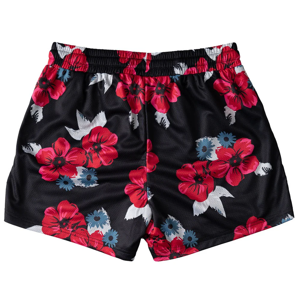 MUAY THAI SHORTS (MID THIGH CUT) FLORAL - BLACK - Image 7