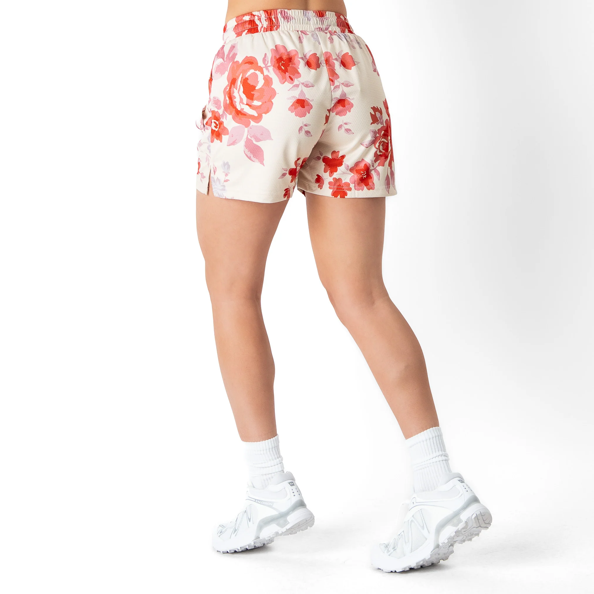 MUAY THAI SHORTS (MID THIGH CUT) FLORAL - CREAM - Image 6
