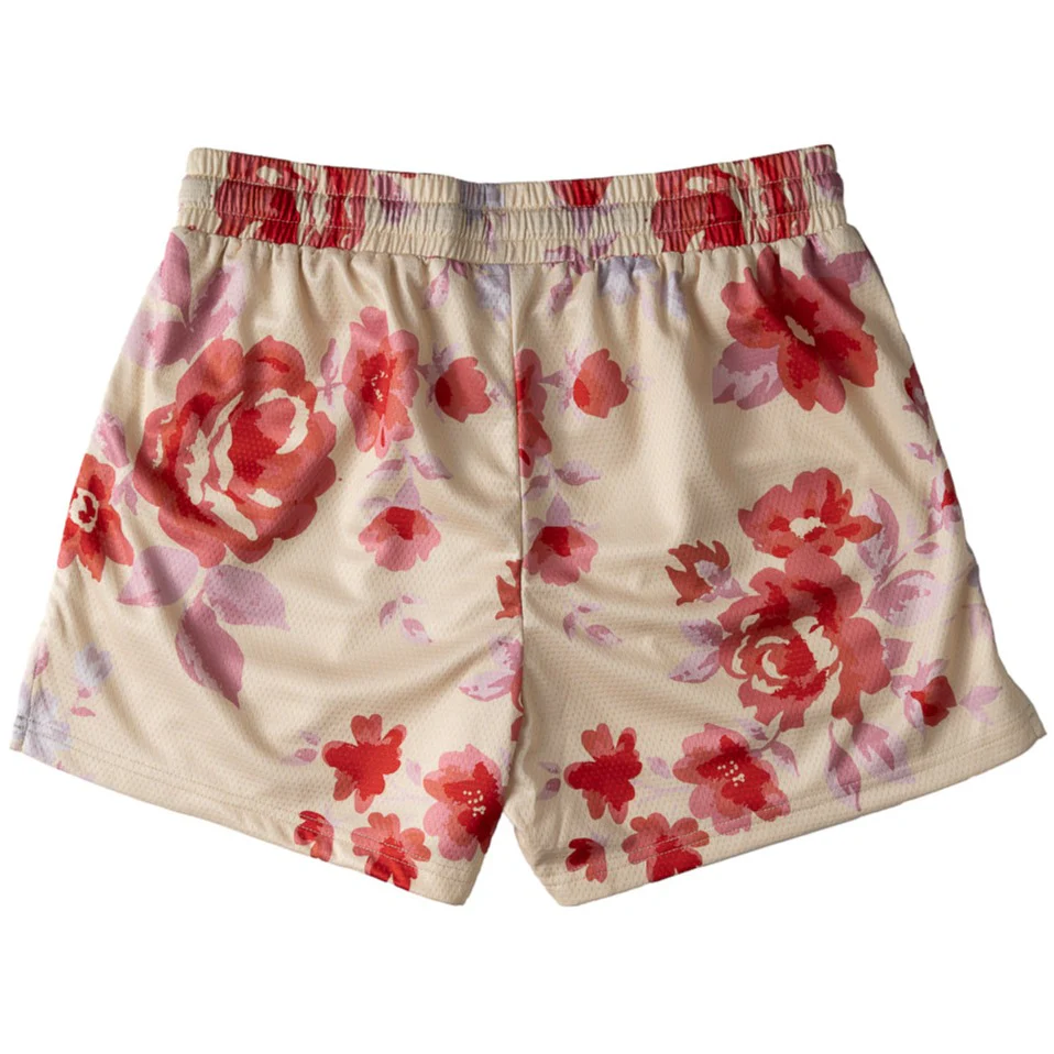 MUAY THAI SHORTS (MID THIGH CUT) FLORAL - CREAM - Image 7