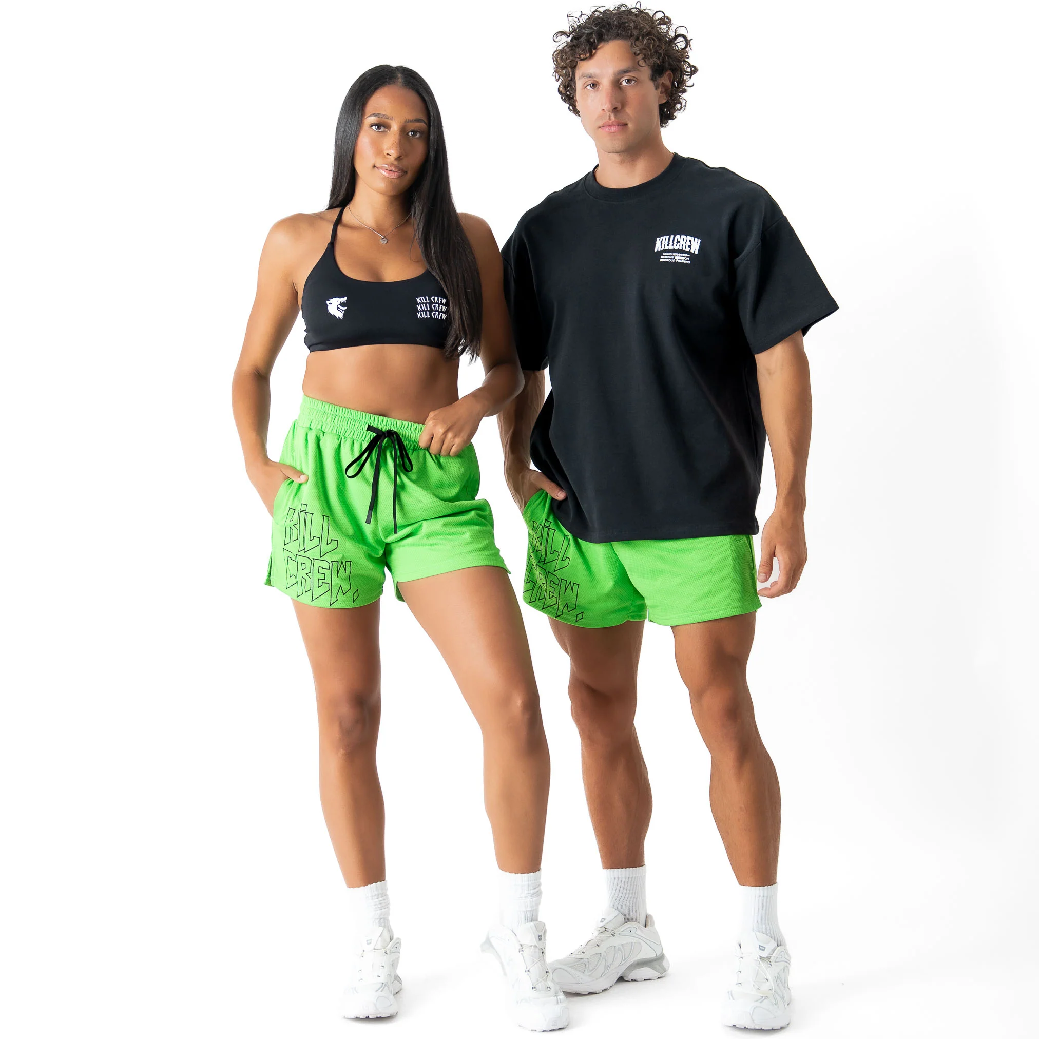 MUAY THAI SHORTS (MID THIGH CUT) - HIGHLIGHTER GREEN - Image 2