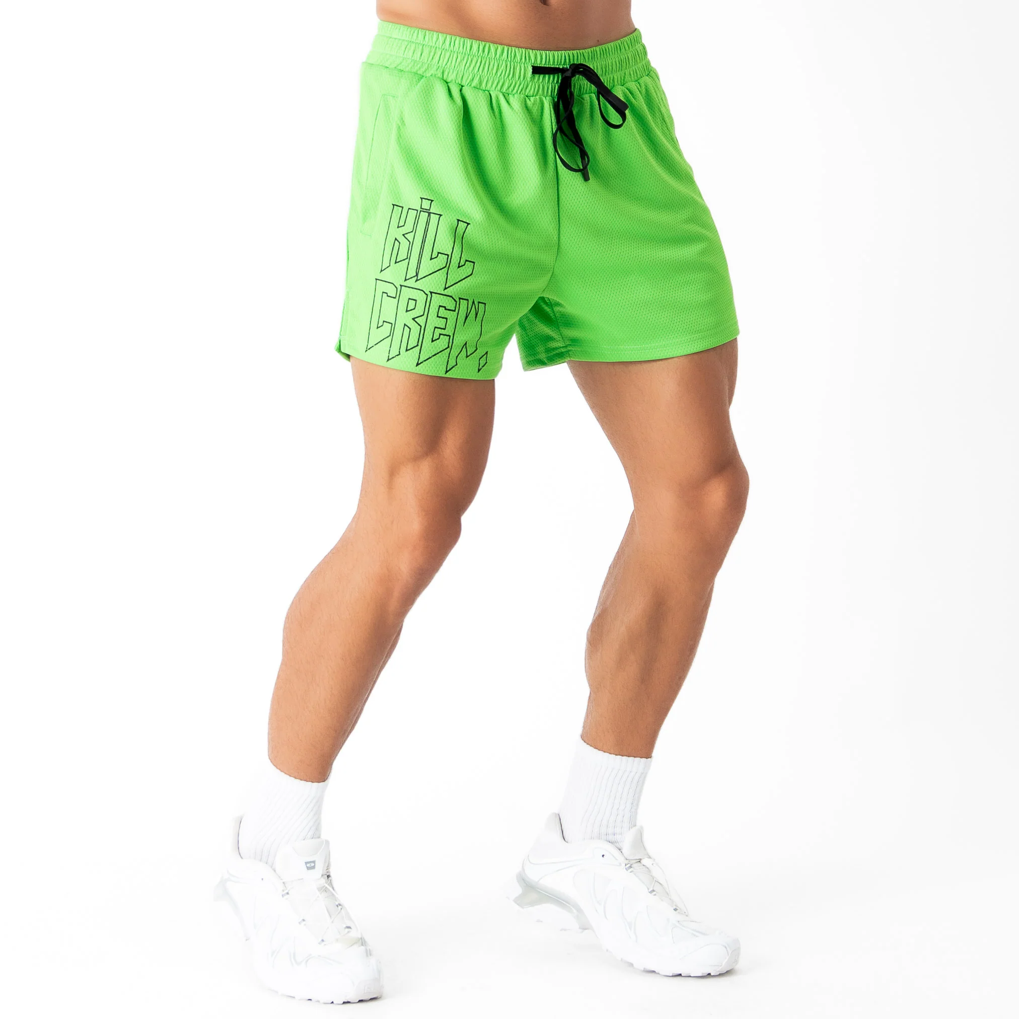 MUAY THAI SHORTS (MID THIGH CUT) - HIGHLIGHTER GREEN - Image 3