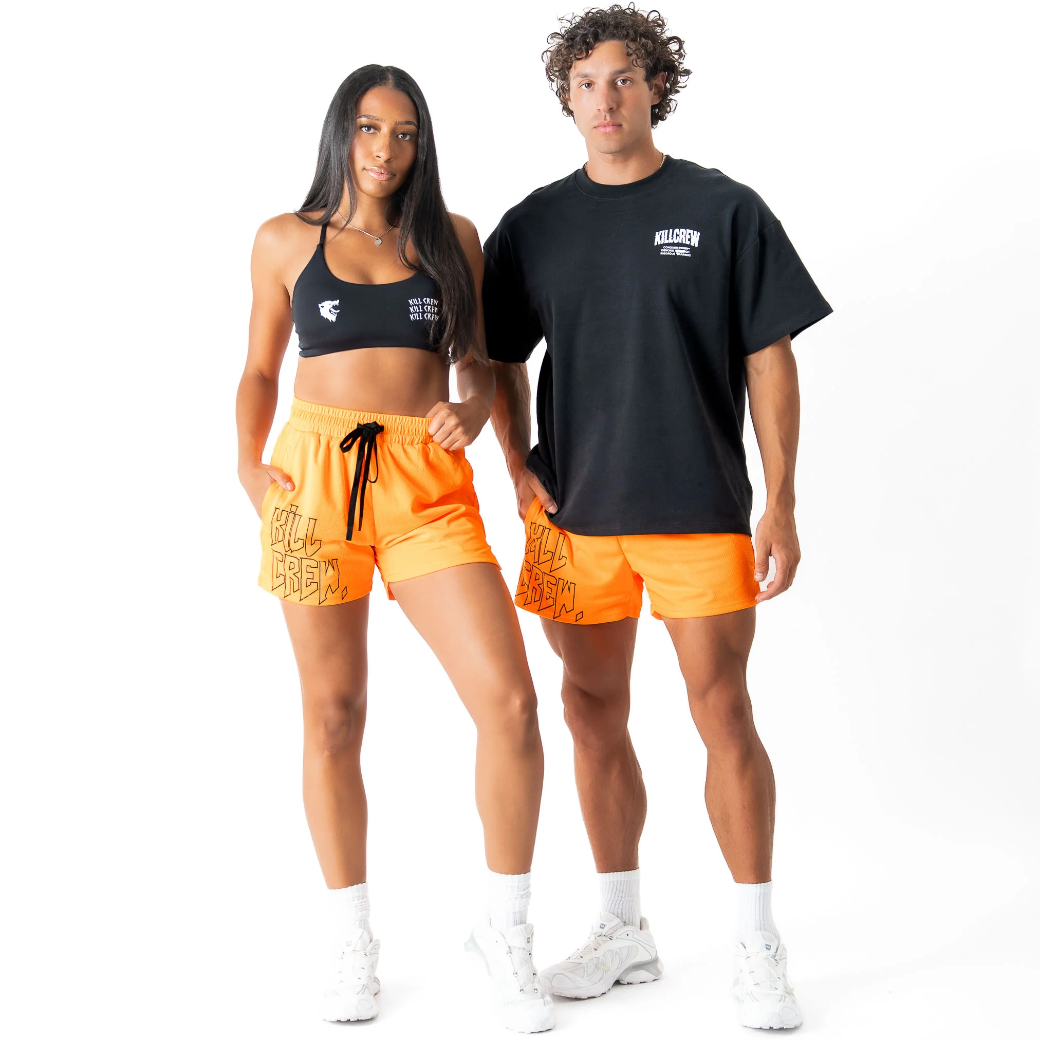MUAY THAI SHORTS (MID THIGH CUT) - HIGHLIGHTER ORANGE - Image 2
