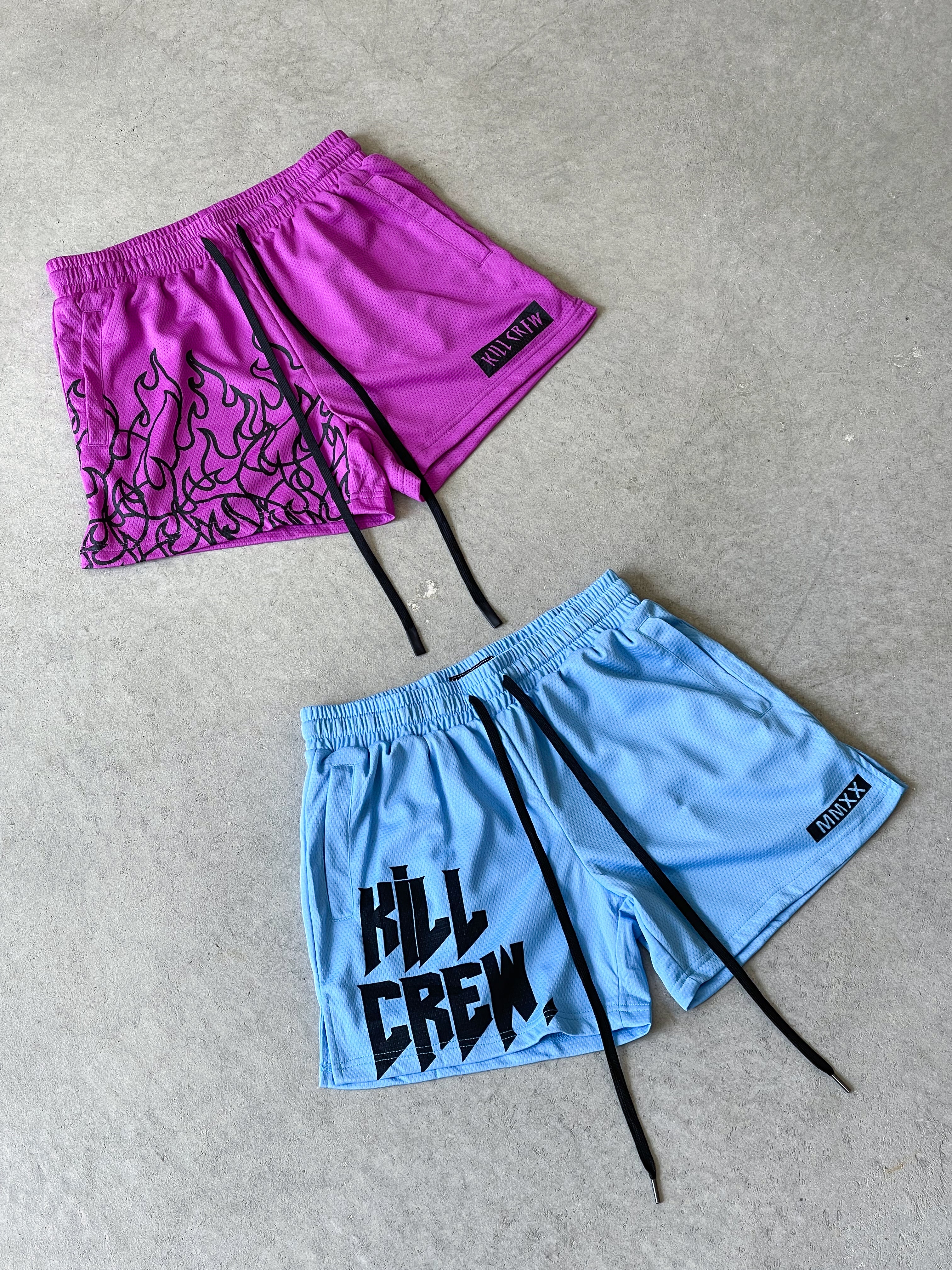 MUAY THAI FLAME SHORTS (MID THIGH CUT) - PURPLE / BLACK - Image 3