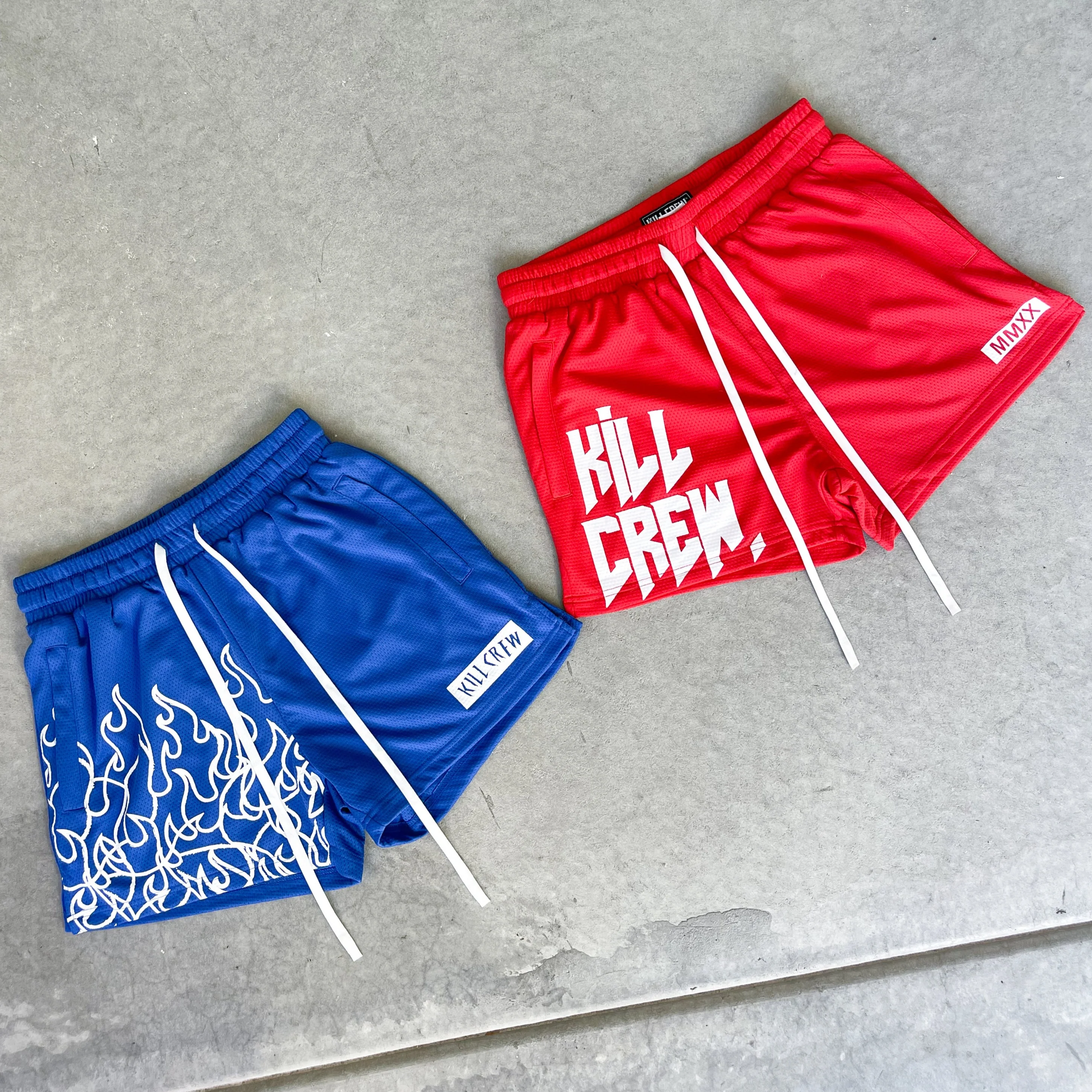 MUAY THAI SHORTS (MID THIGH CUT) - RED / WHITE - Image 3