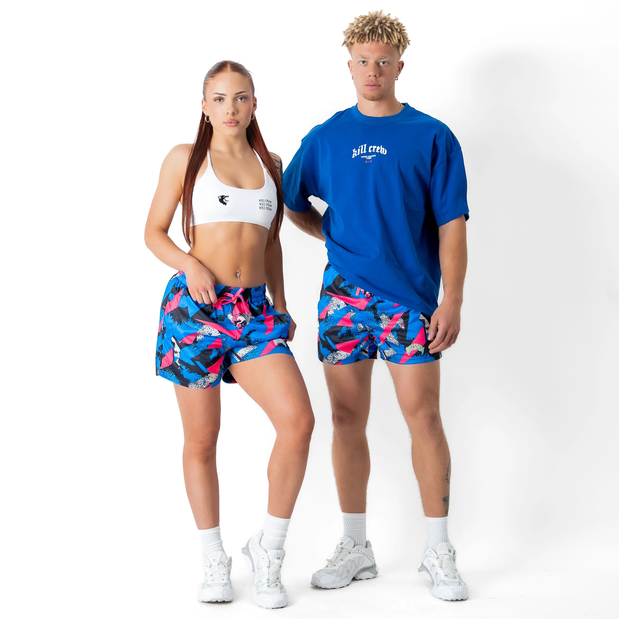 MUAY THAI SHORTS (MID THIGH CUT) RETRO - 80s BLUE - Image 2