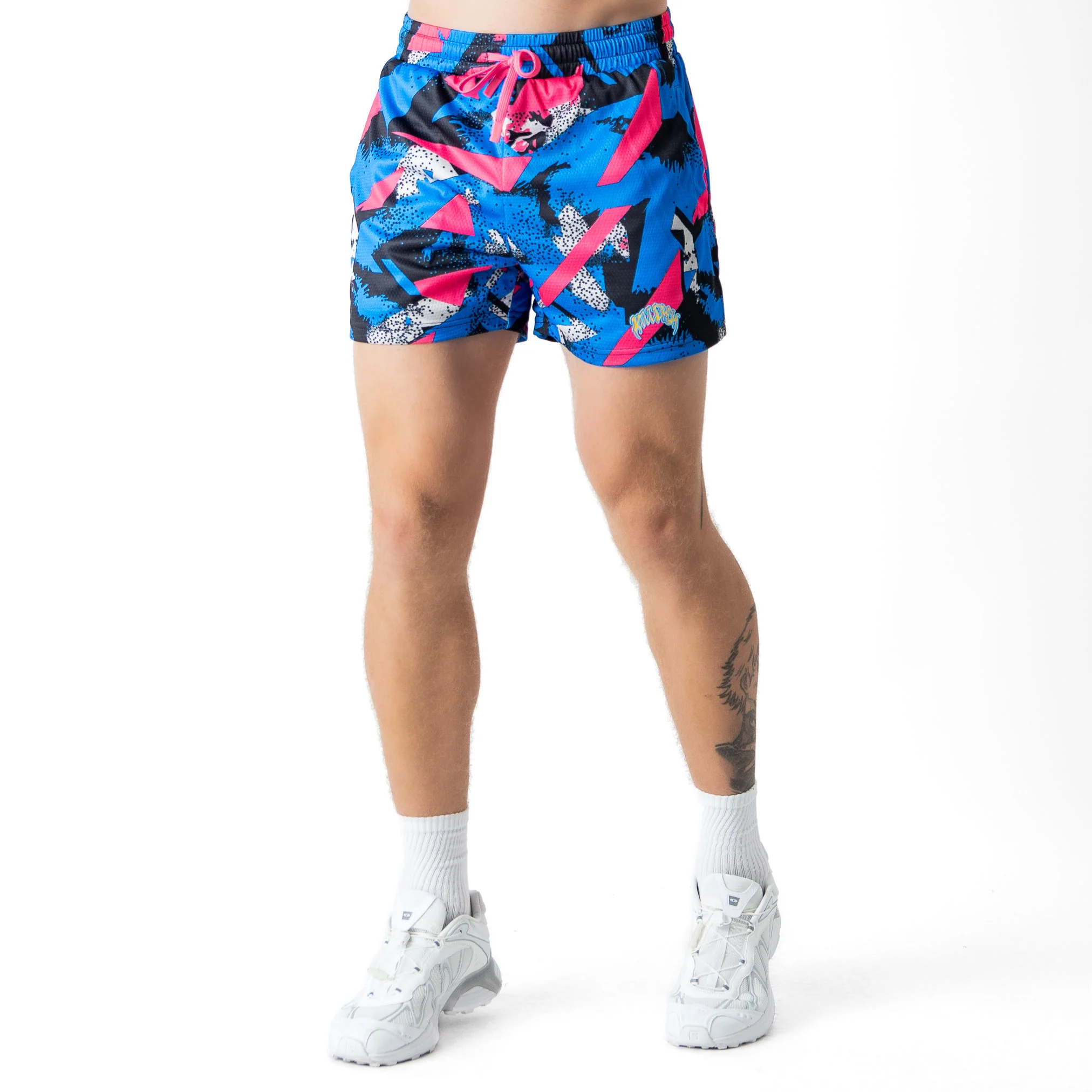 MUAY THAI SHORTS (MID THIGH CUT) RETRO - 80s BLUE - Image 3