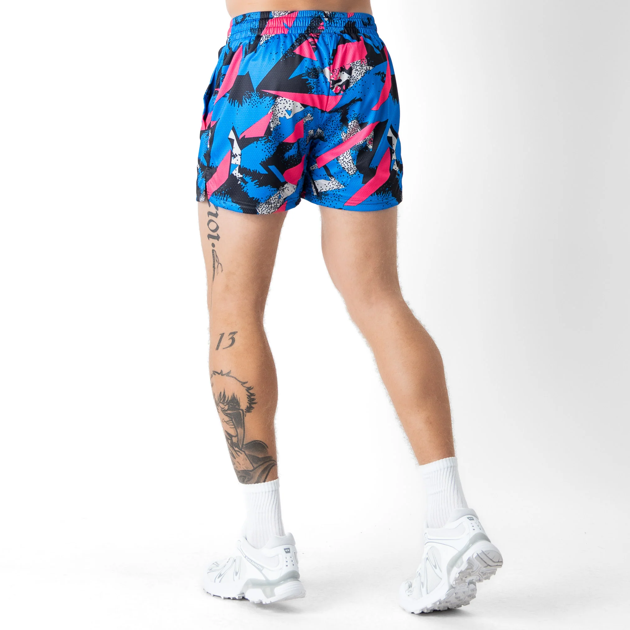 MUAY THAI SHORTS (MID THIGH CUT) RETRO - 80s BLUE - Image 4