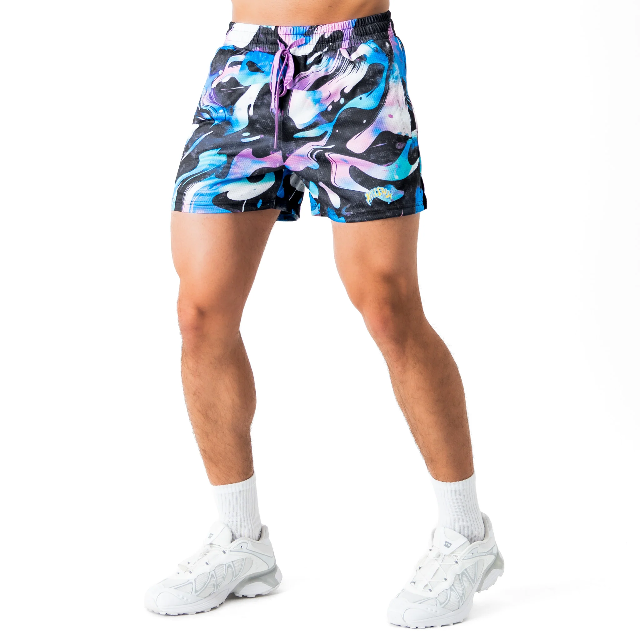 MUAY THAI SHORTS (MID THIGH CUT) RETRO - PURPLE WAVE - Image 3