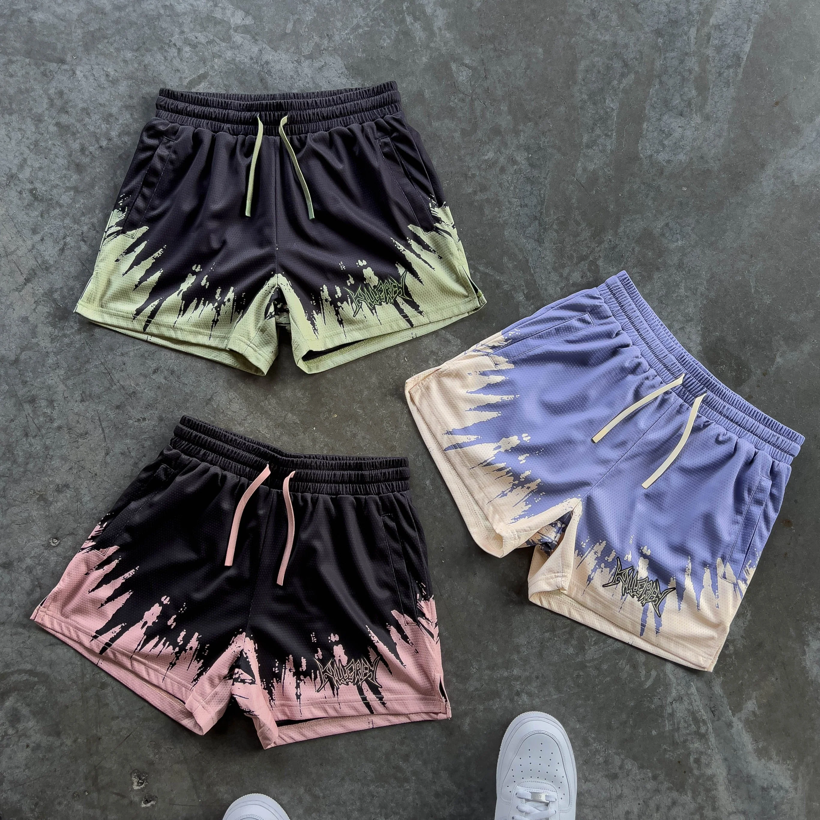 MUAY THAI SHORTS (MID THIGH CUT) SHATTER - BLACK / OLIVE - Image 4