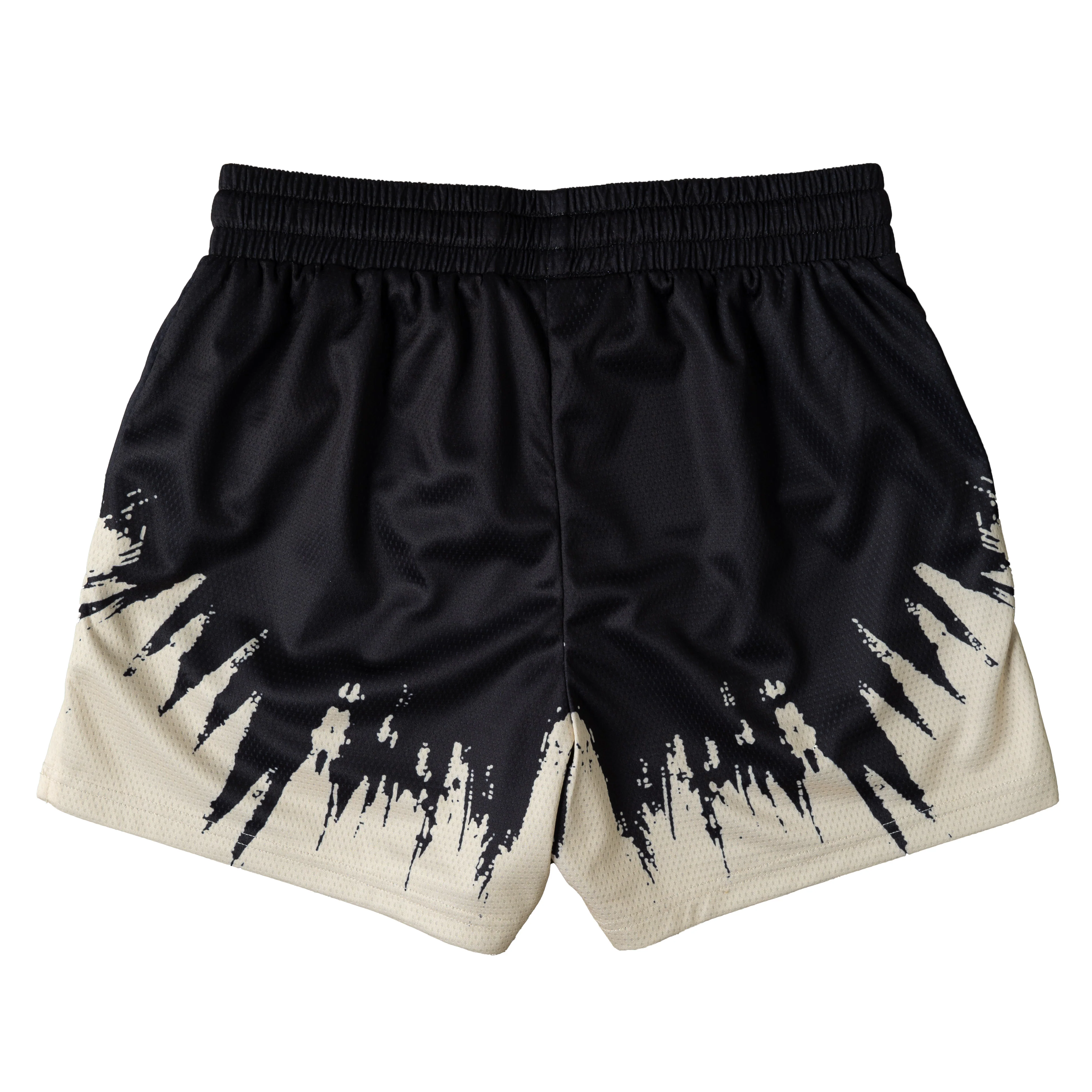 MUAY THAI SHORTS (MID THIGH CUT) SHATTER - BLACK / CREAM - Image 5