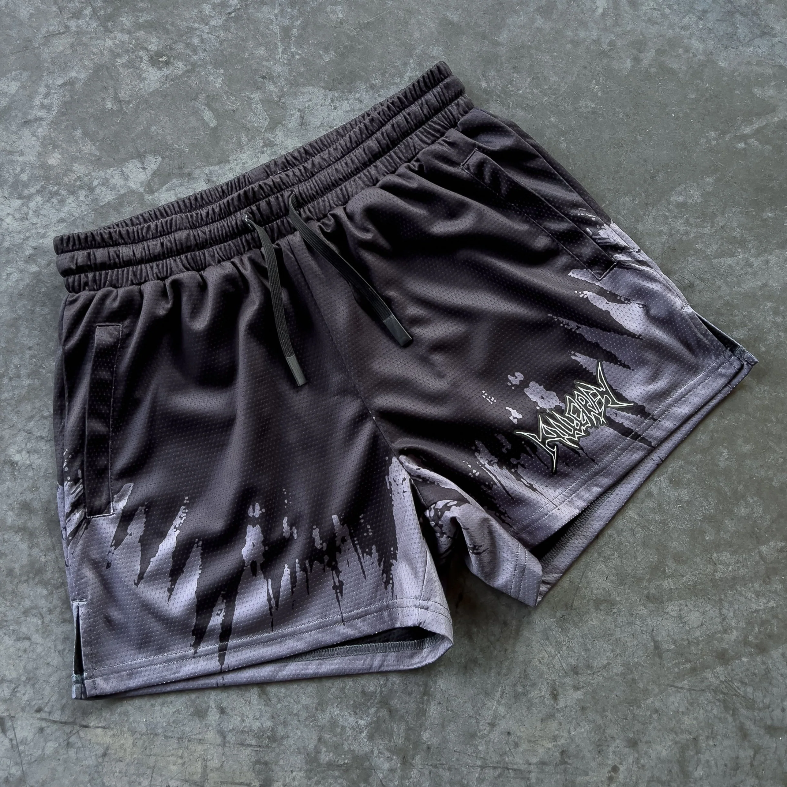 MUAY THAI SHORTS (MID THIGH CUT) SHATTER - BLACK / GREY - Image 2