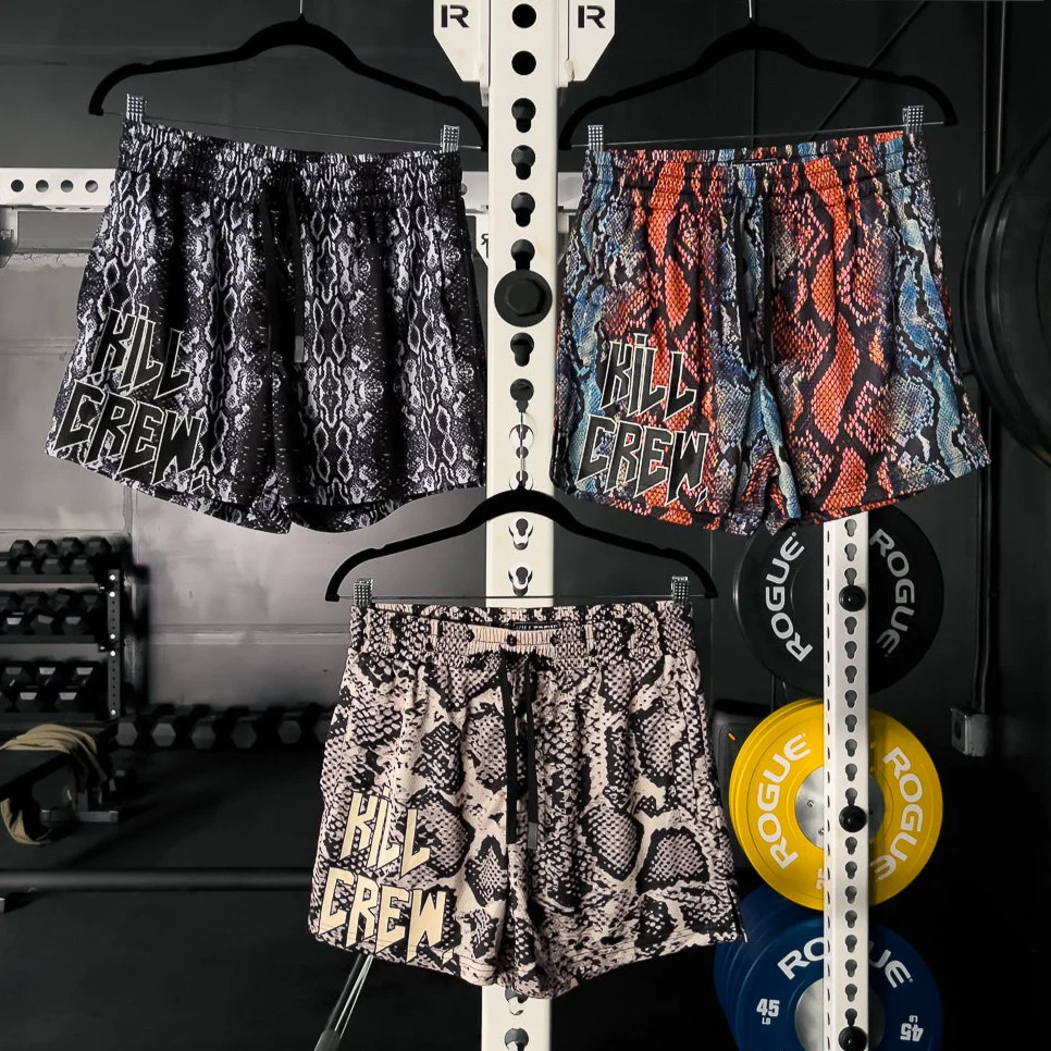 MUAY THAI SHORTS (MID THIGH CUT) SNAKE - BLACK / CREAM - Image 3