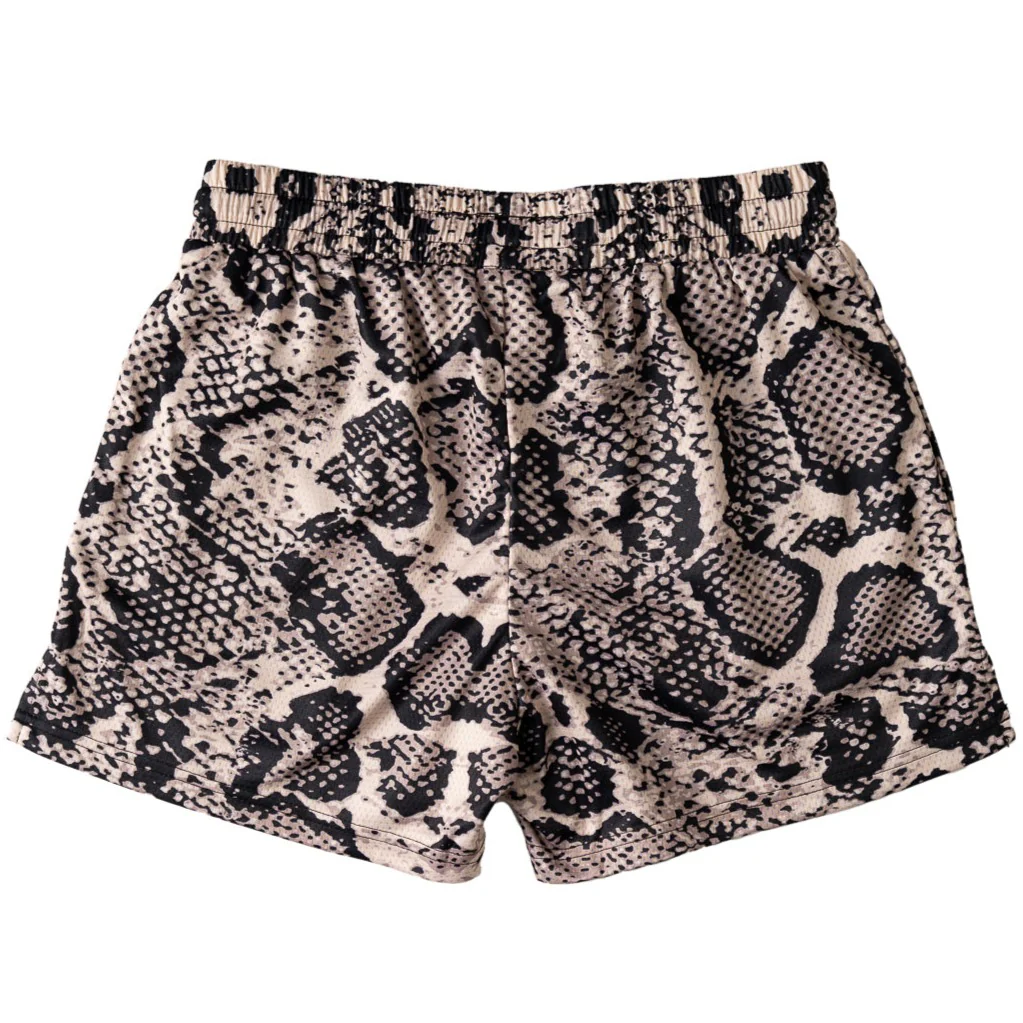 MUAY THAI SHORTS (MID THIGH CUT) SNAKE - BLACK / CREAM - Image 4