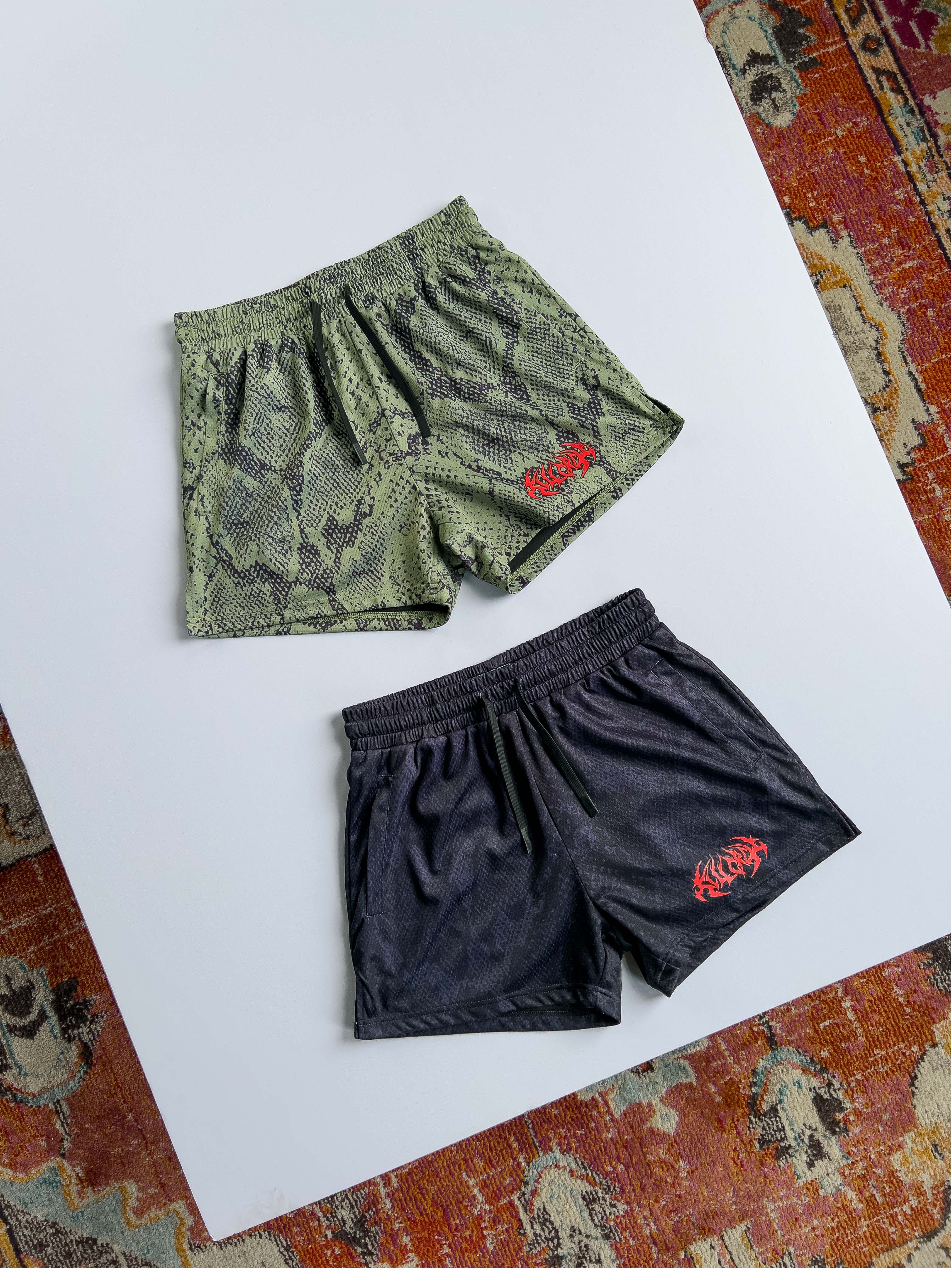 MUAY THAI SHORTS (MID THIGH CUT) SNAKE - BLACK / GREY - Image 3