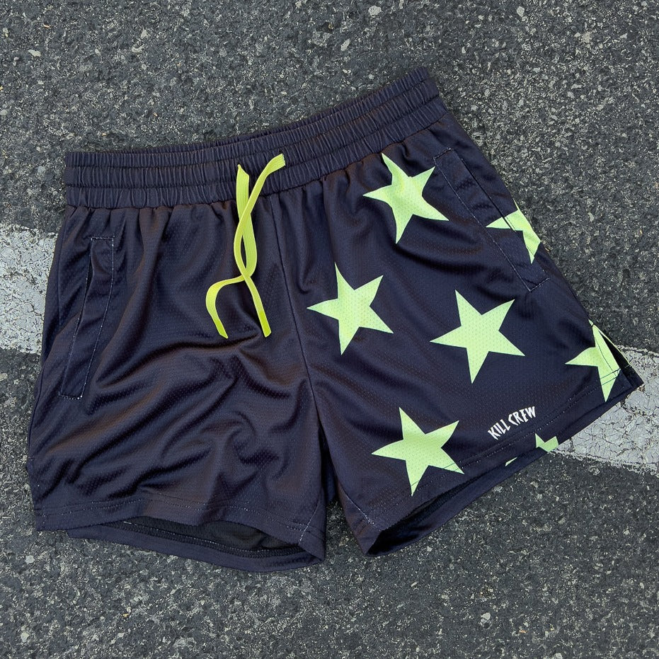 MUAY THAI SHORTS (MID THIGH CUT) STAR BOY - BLACK / GREEN - Image 2