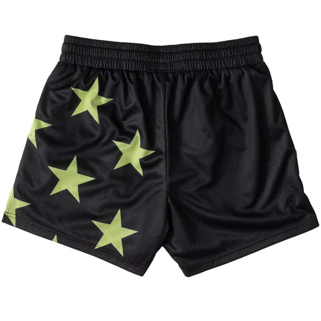 MUAY THAI SHORTS (MID THIGH CUT) STAR BOY - BLACK / GREEN - Image 4