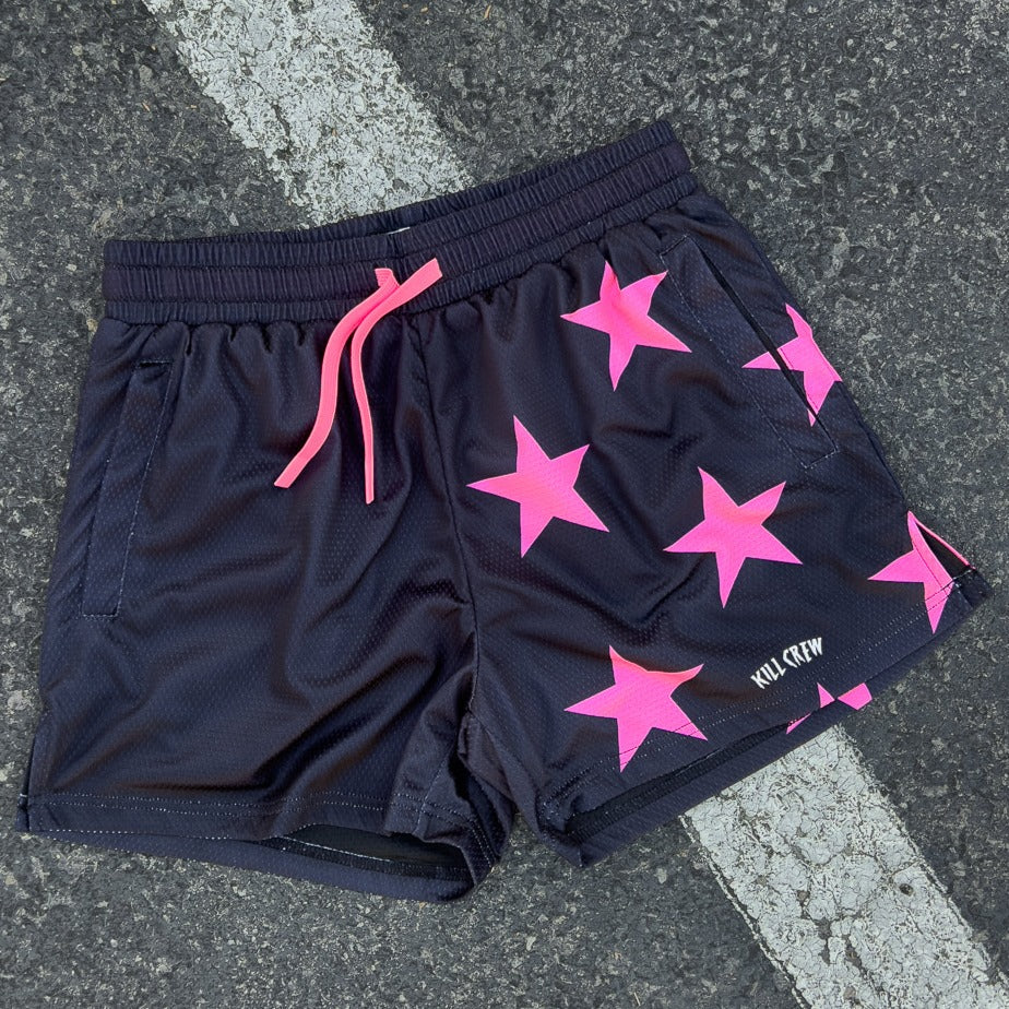 MUAY THAI SHORTS (MID THIGH CUT) STAR BOY - BLACK / PINK - Image 2