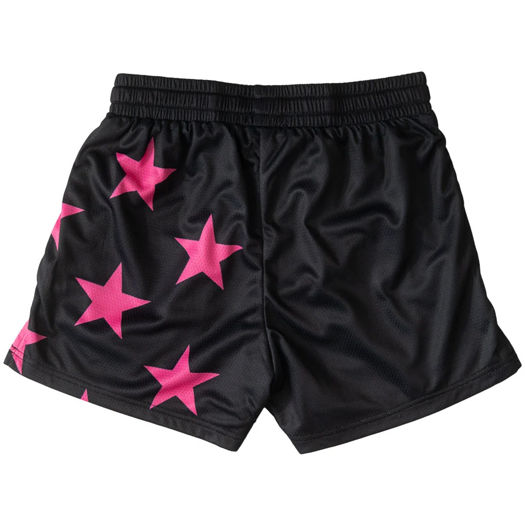 MUAY THAI SHORTS (MID THIGH CUT) STAR BOY - BLACK / PINK - Image 4