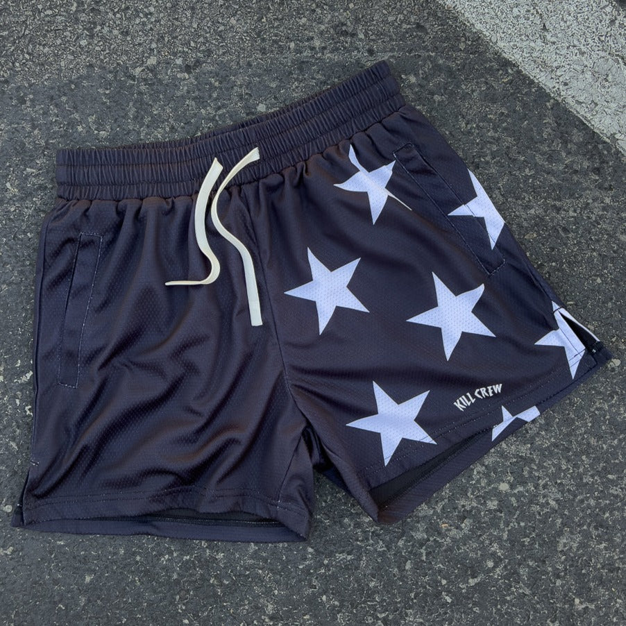 MUAY THAI SHORTS (MID THIGH CUT) STAR BOY - BLACK / WHITE - Image 2