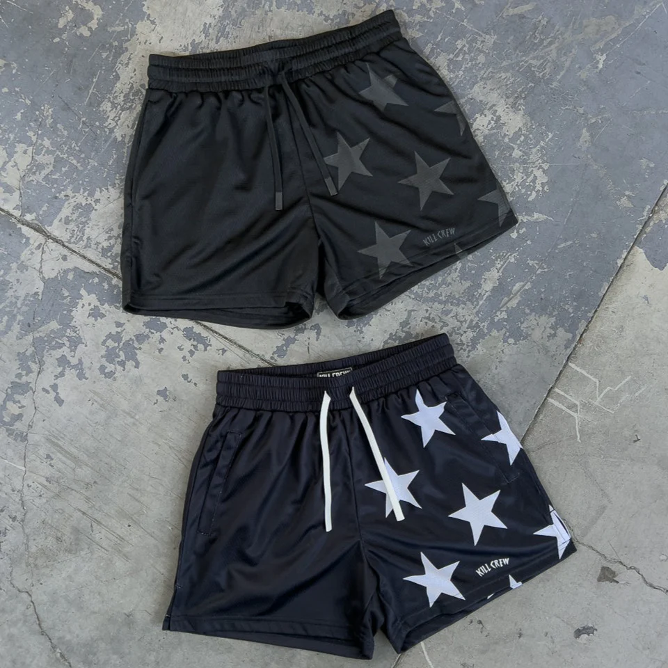 MUAY THAI SHORTS (MID THIGH CUT) STAR BOY - BLACK / WHITE - Image 3
