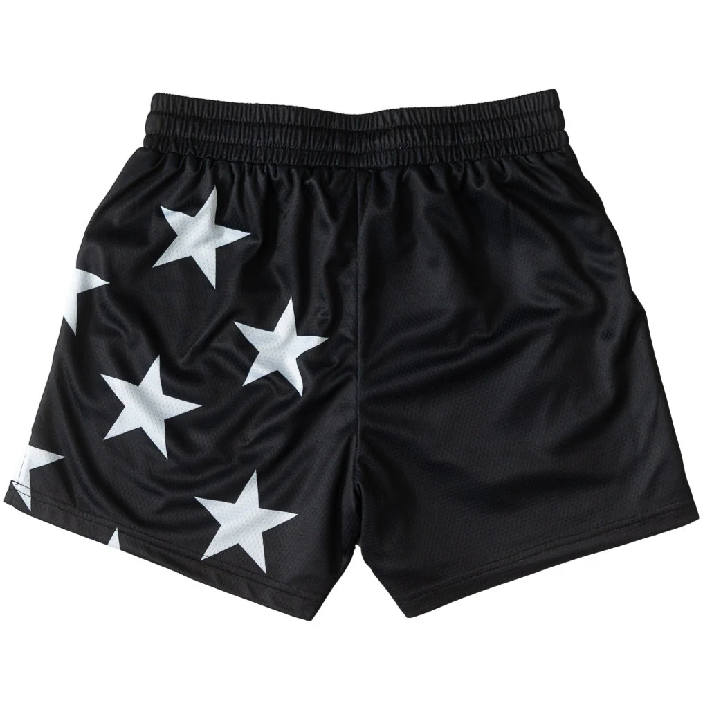 MUAY THAI SHORTS (MID THIGH CUT) STAR BOY - BLACK / WHITE - Image 4