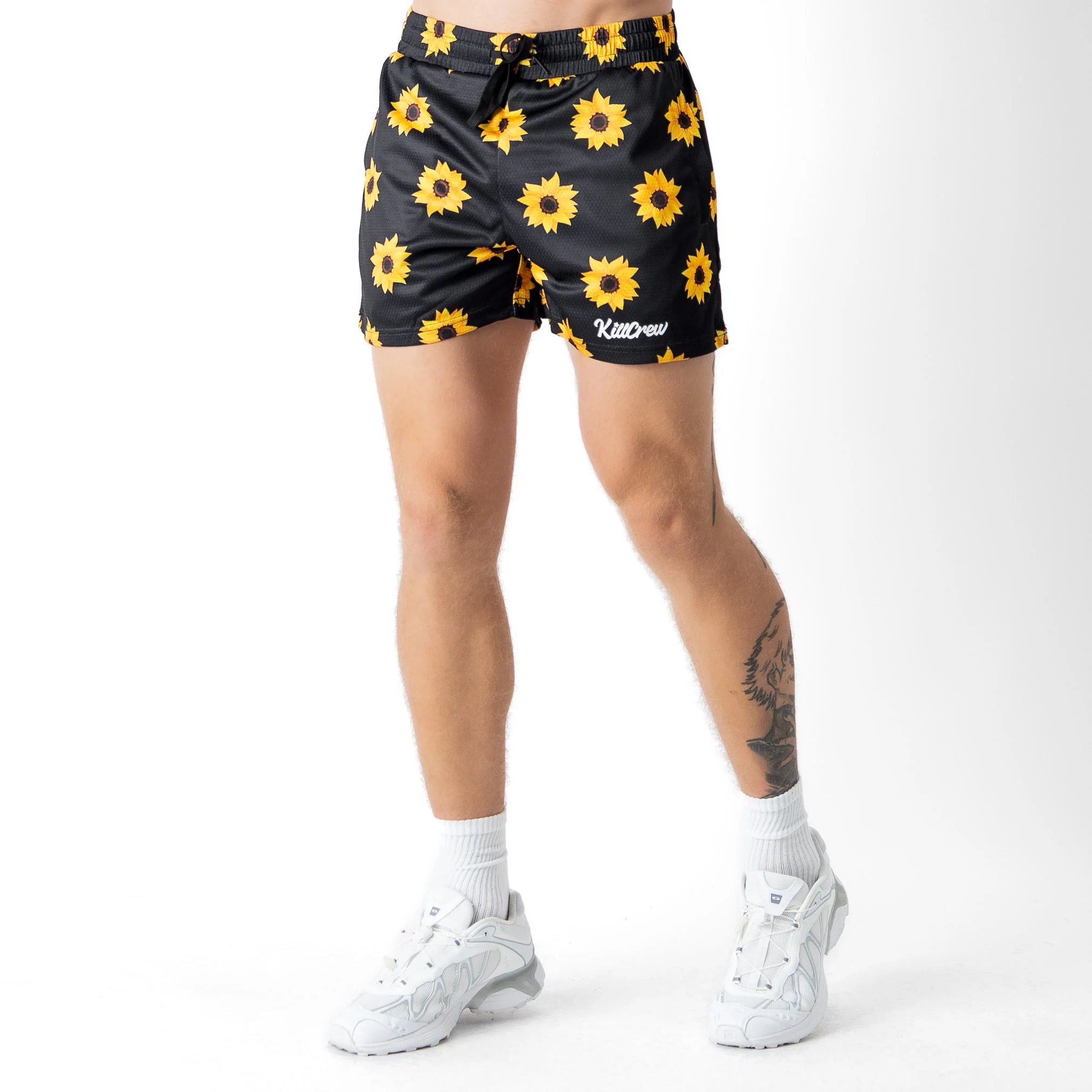 MUAY THAI SHORTS (MID THIGH CUT) SUNFLOWER - BLACK - Image 3