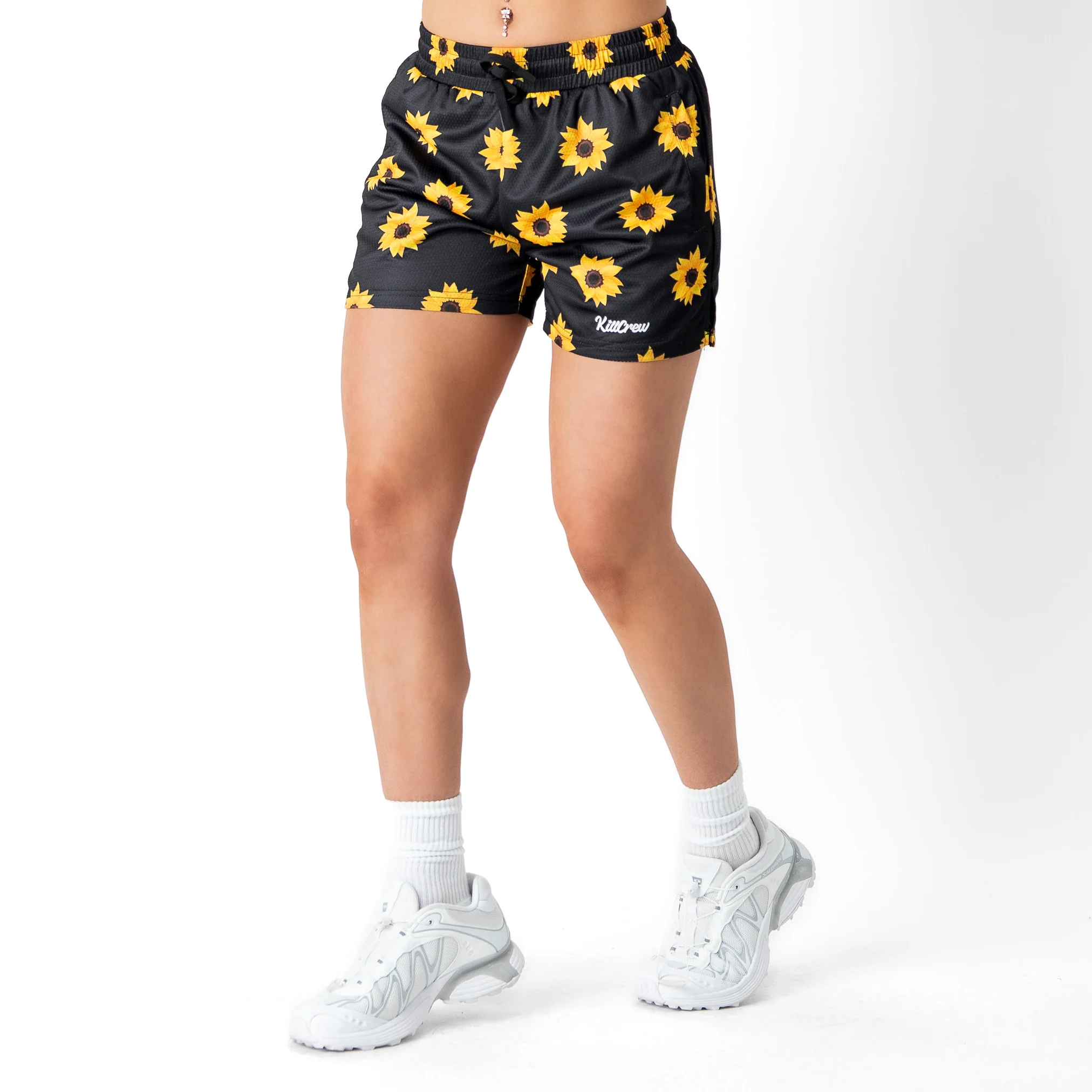 MUAY THAI SHORTS (MID THIGH CUT) SUNFLOWER - BLACK - Image 5