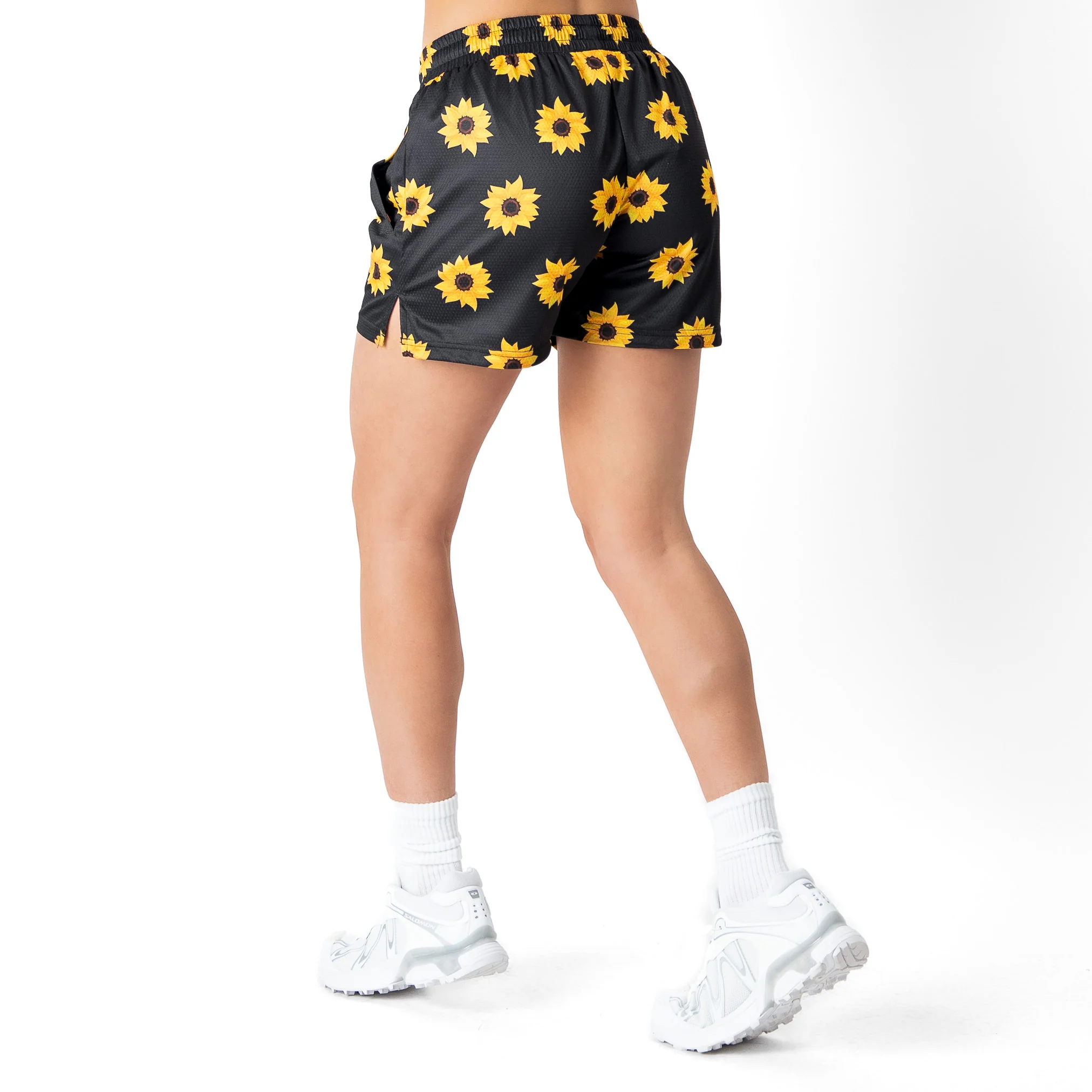 MUAY THAI SHORTS (MID THIGH CUT) SUNFLOWER - BLACK - Image 6