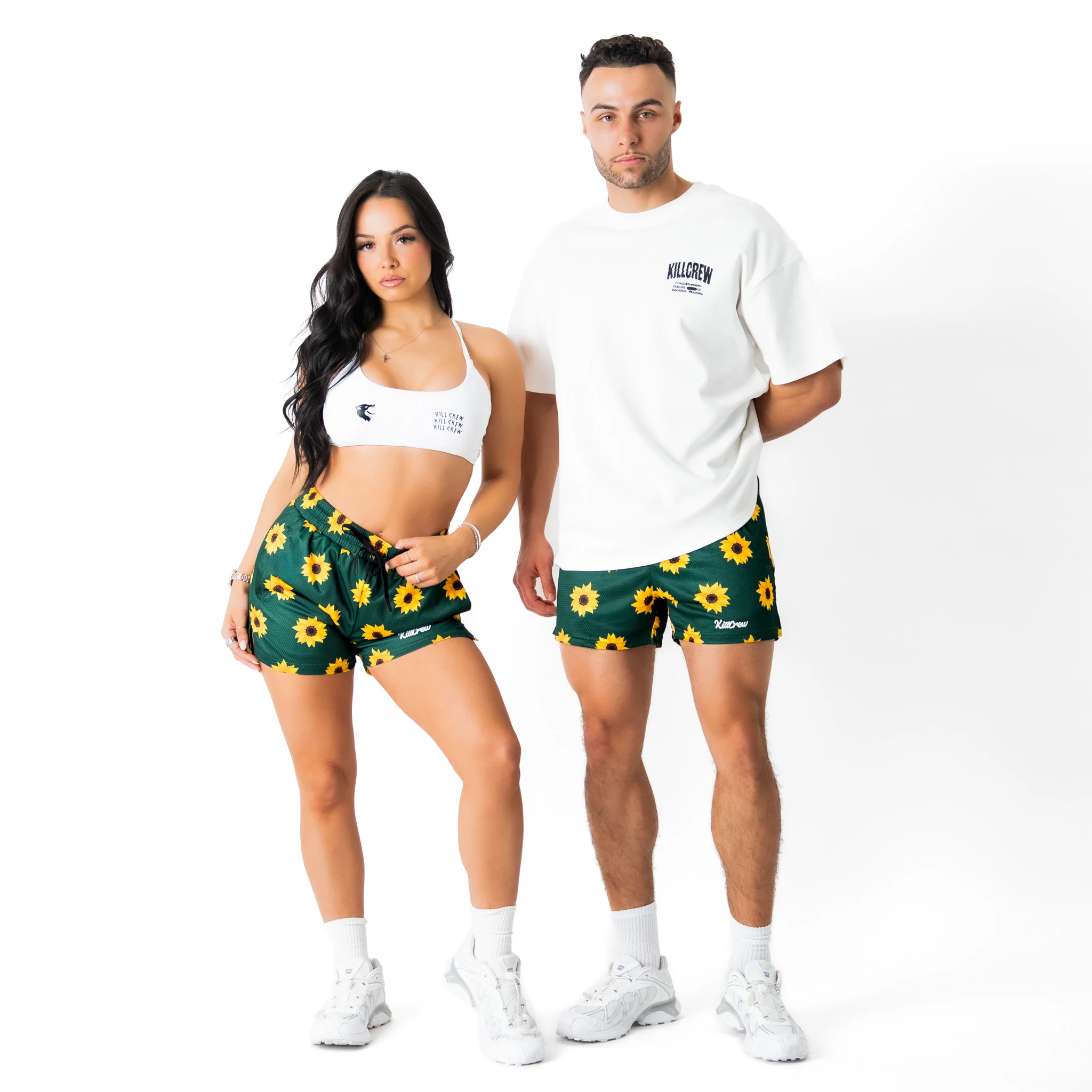 MUAY THAI SHORTS (MID THIGH CUT) SUNFLOWER - GREEN - Image 2