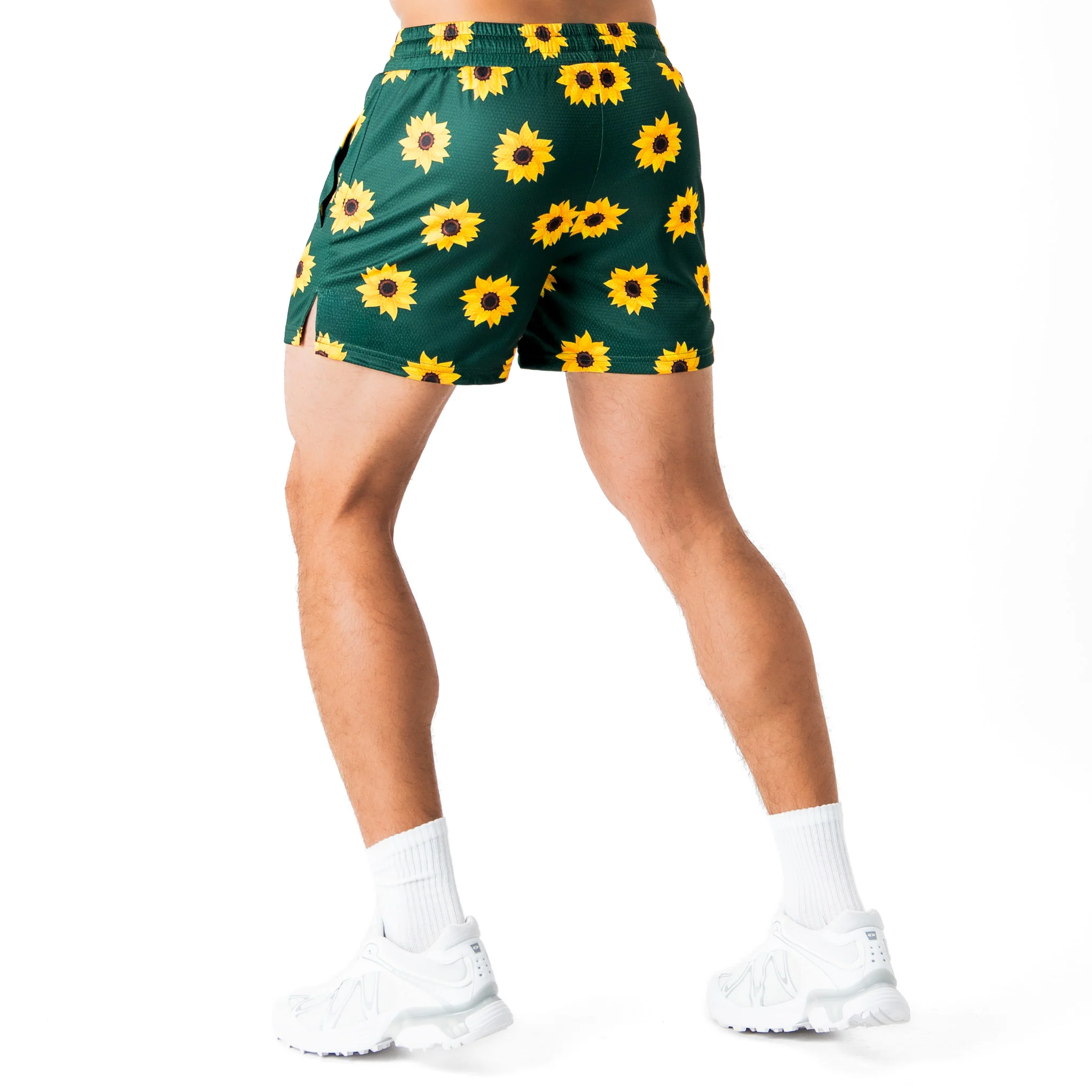 MUAY THAI SHORTS (MID THIGH CUT) SUNFLOWER - GREEN - Image 4