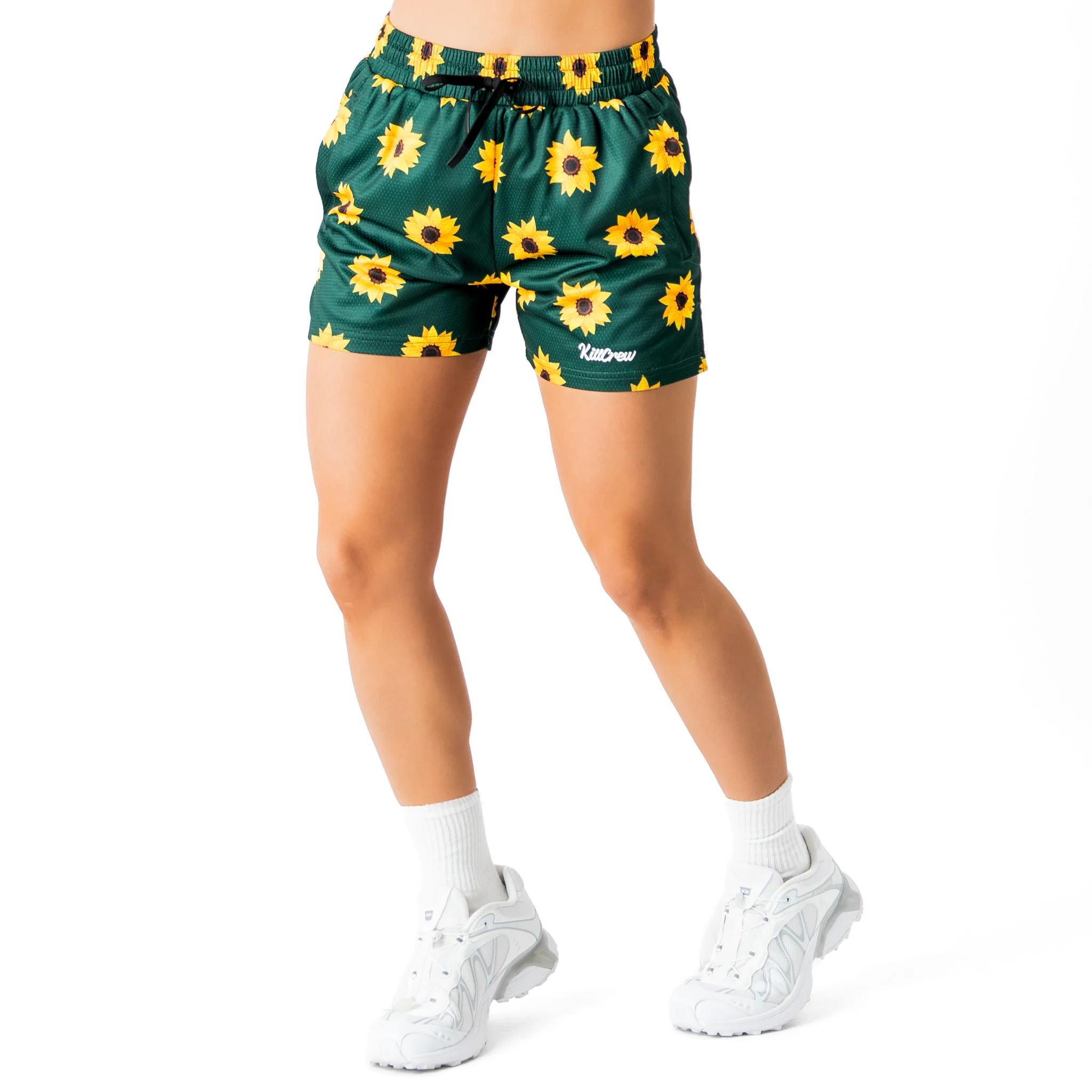 MUAY THAI SHORTS (MID THIGH CUT) SUNFLOWER - GREEN - Image 5