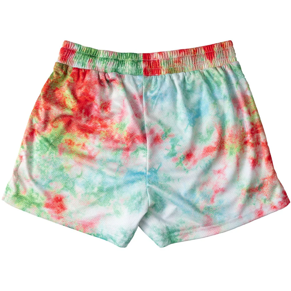 MUAY THAI SHORTS (MID THIGH CUT) TIE DYE - RED / GREEN - Image 7