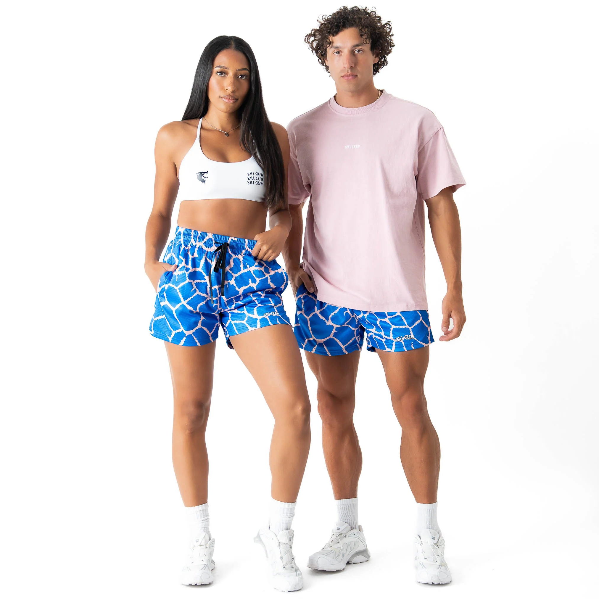 MUAY THAI SHORTS (MID THIGH CUT) - BLUE GIRAFFE - Image 2