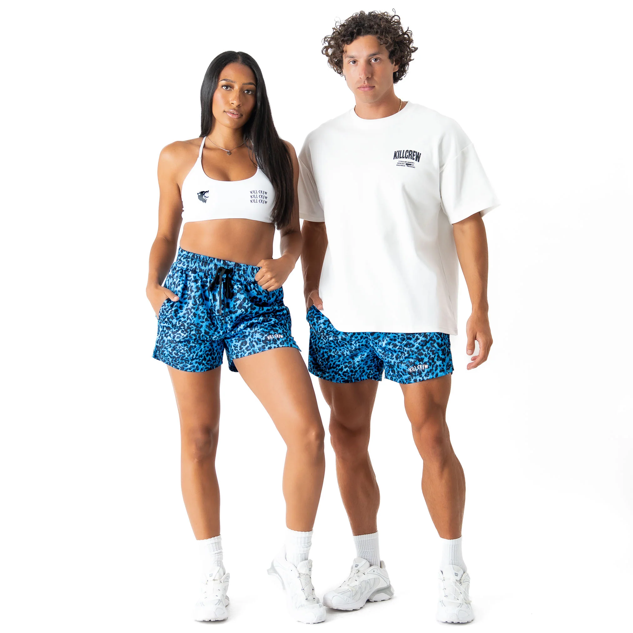 MUAY THAI SHORTS (MID THIGH CUT) - BLUE LEOPARD - Image 2