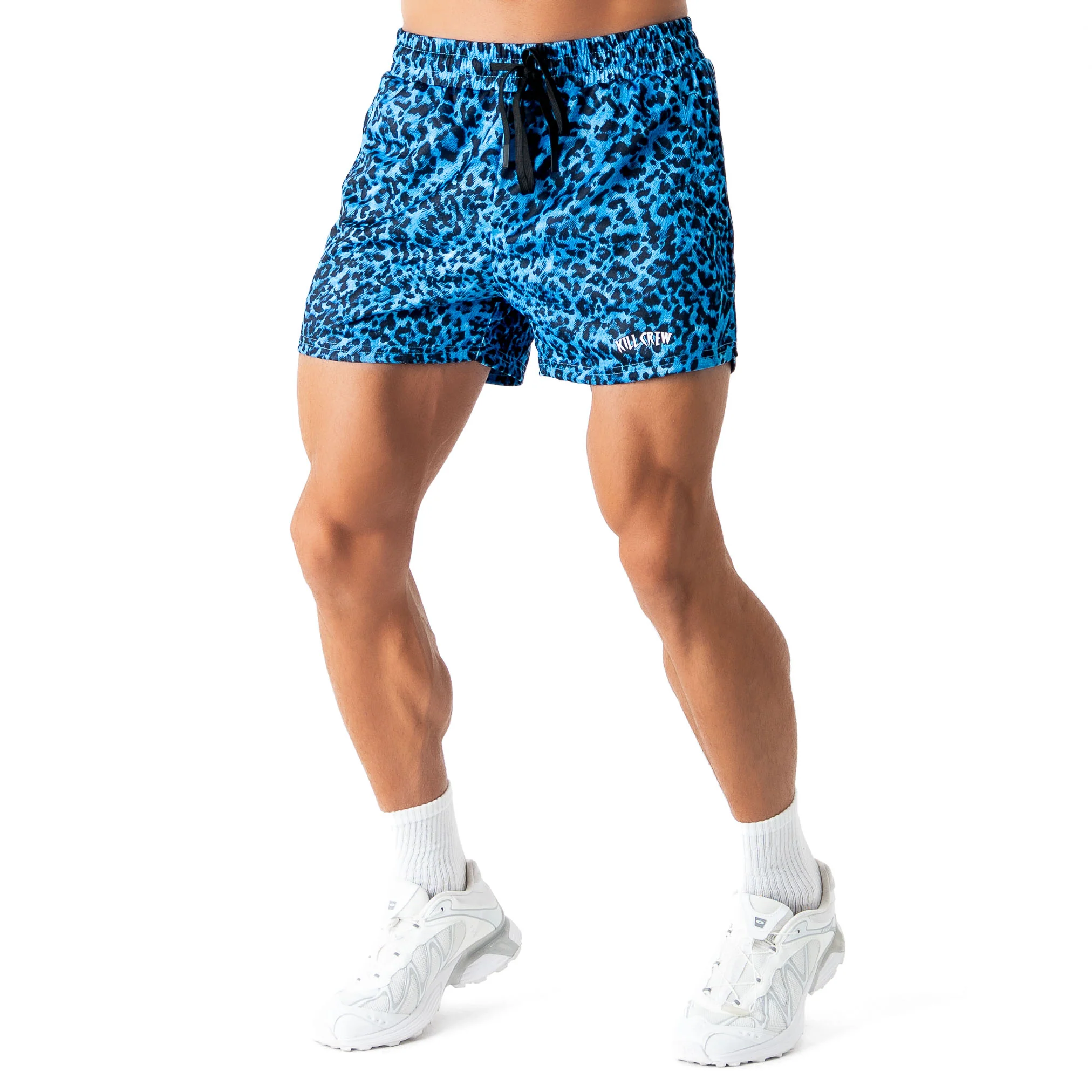MUAY THAI SHORTS (MID THIGH CUT) - BLUE LEOPARD - Image 3