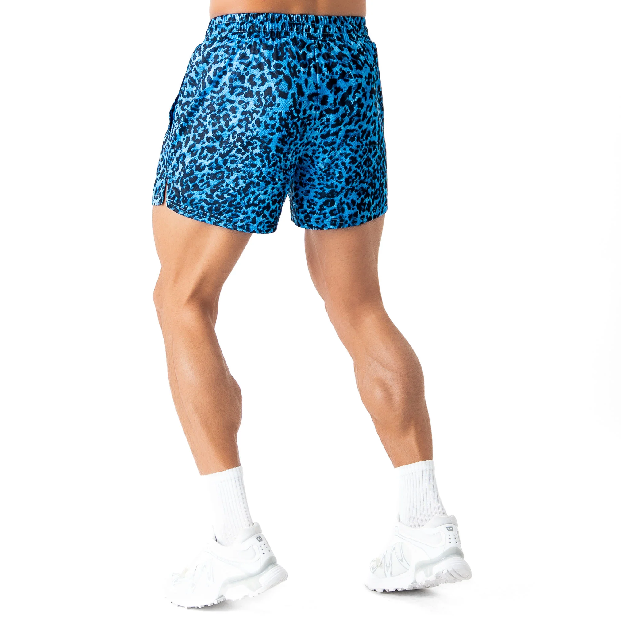 MUAY THAI SHORTS (MID THIGH CUT) - BLUE LEOPARD - Image 4
