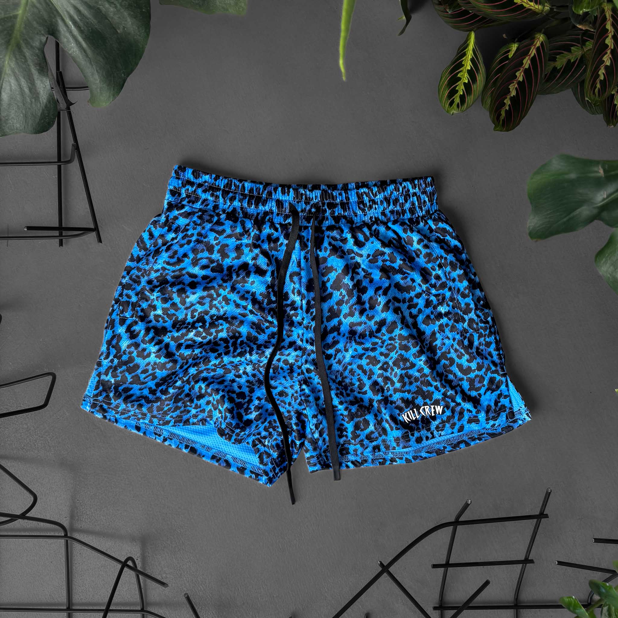 MUAY THAI SHORTS (MID THIGH CUT) - BLUE LEOPARD - Image 7
