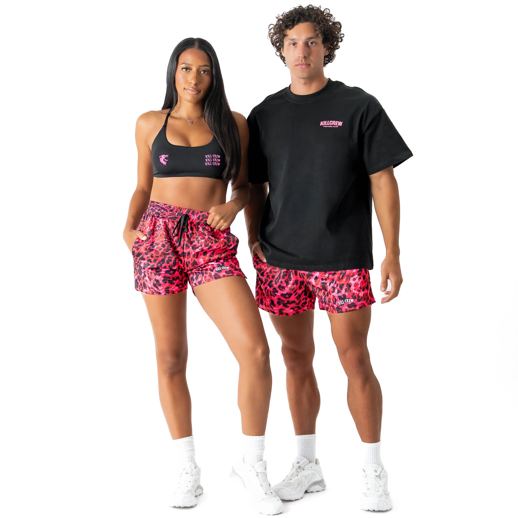 MUAY THAI SHORTS (MID THIGH CUT) - PINK LEOPARD - Image 2