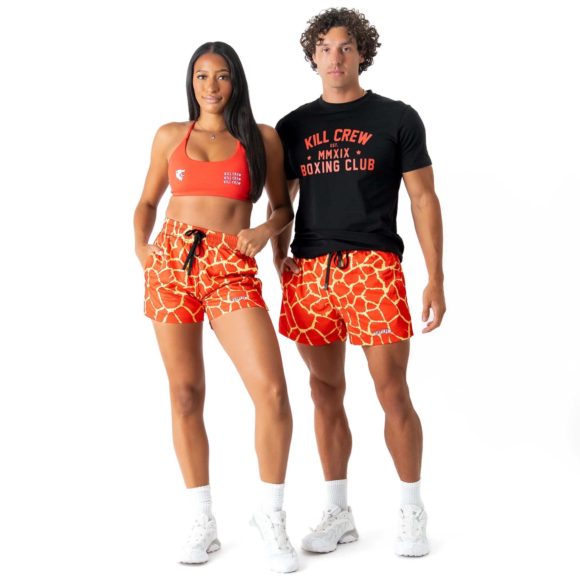 MUAY THAI SHORTS (MID THIGH CUT) - RED GIRAFFE - Image 2