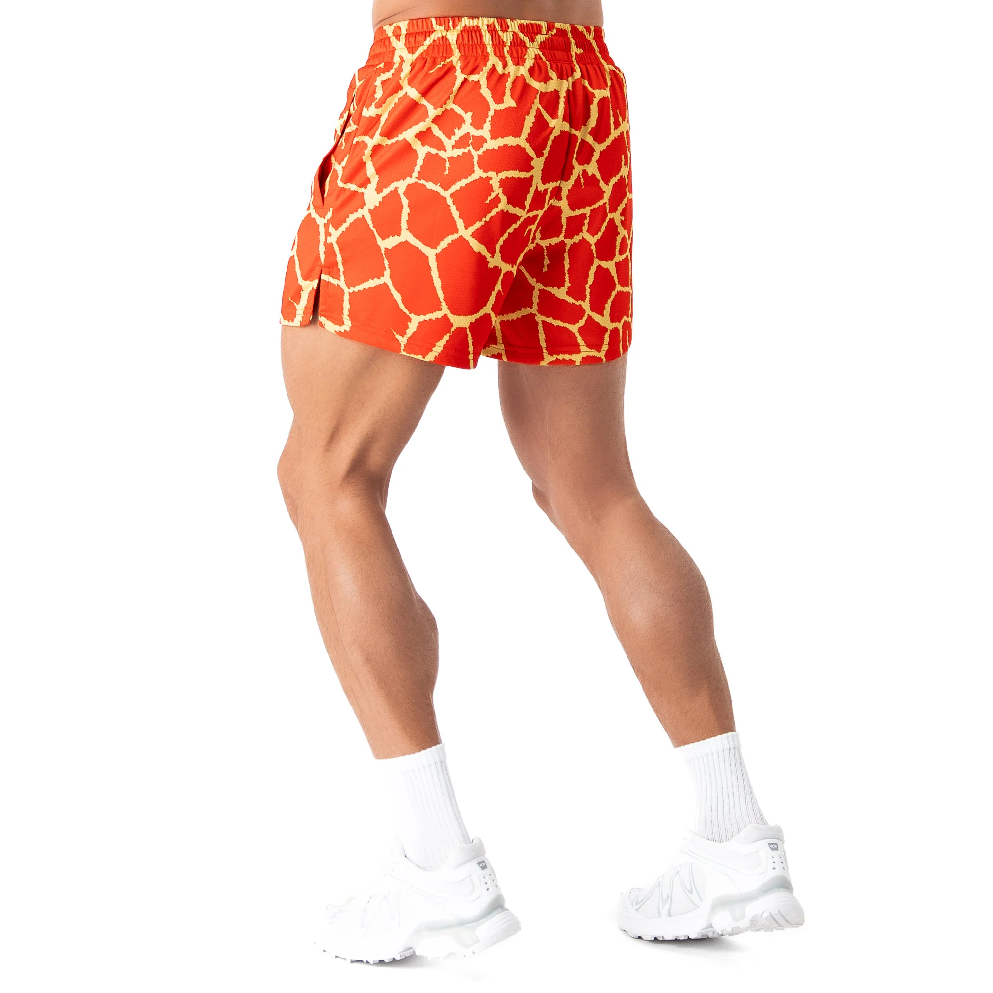 MUAY THAI SHORTS (MID THIGH CUT) - RED GIRAFFE - Image 4