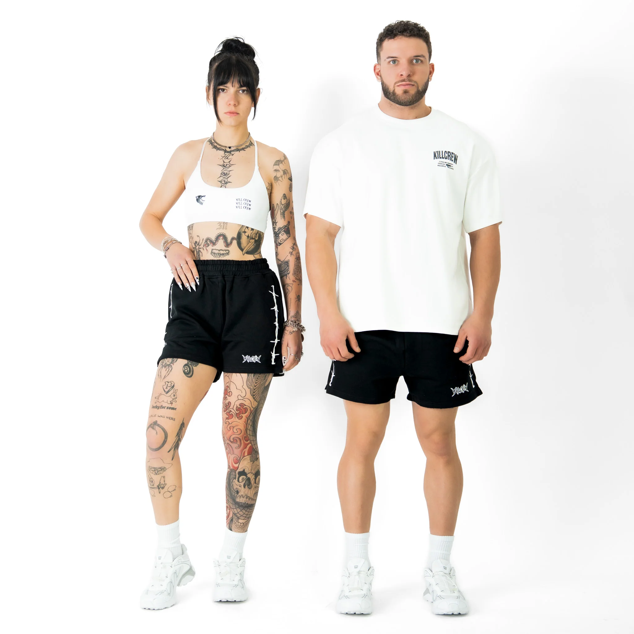 COTTON SHORTS (MID THIGH CUT) BARBWIRE - BLACK / WHITE - Image 2