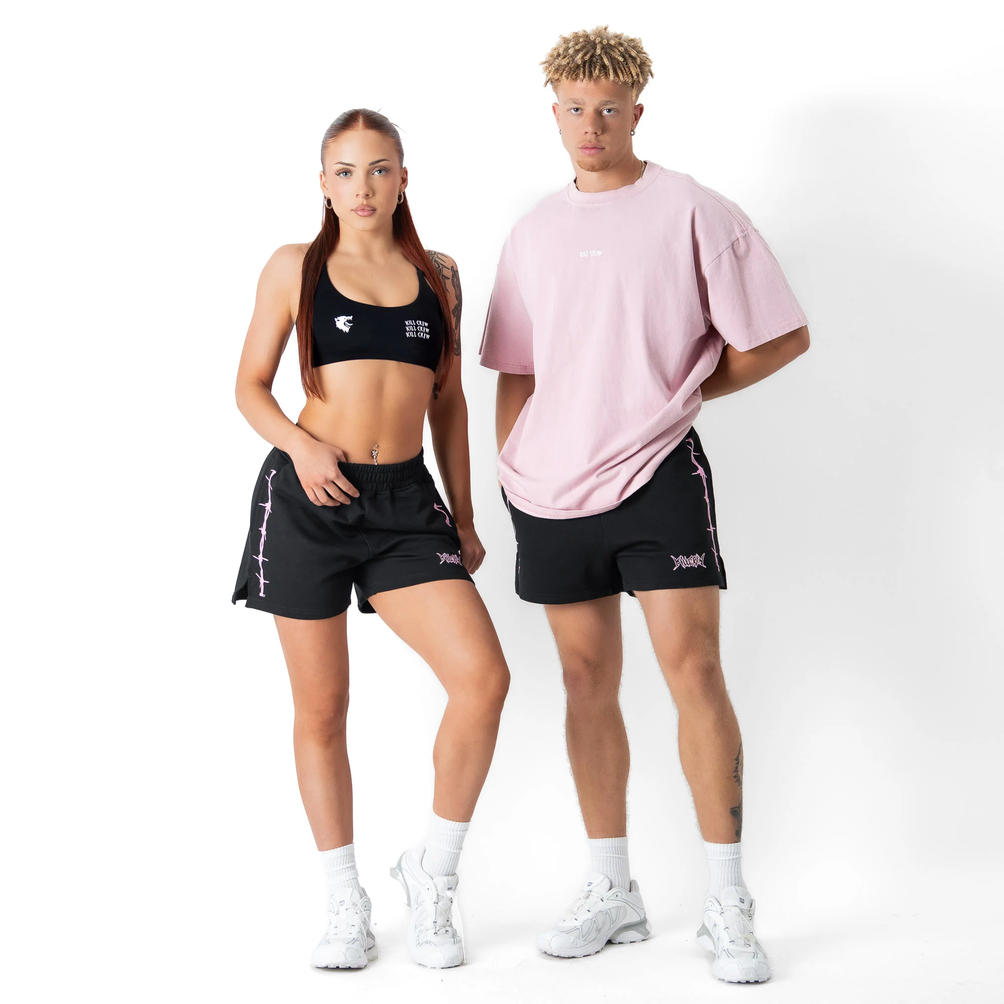 COTTON SHORTS (MID THIGH CUT) BARBWIRE - BLACK / PINK - Image 2