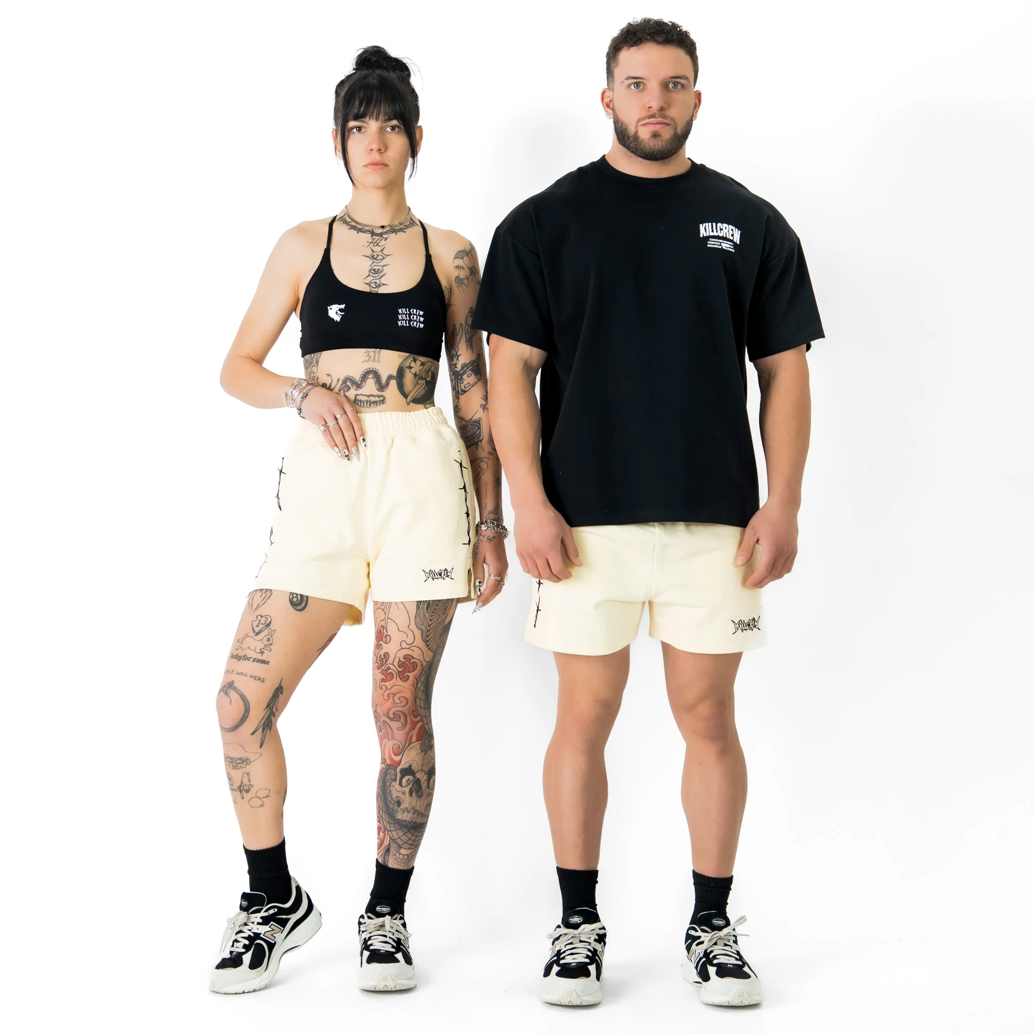 COTTON SHORTS (MID THIGH CUT) BARBWIRE - CREAM / BLACK - Image 2