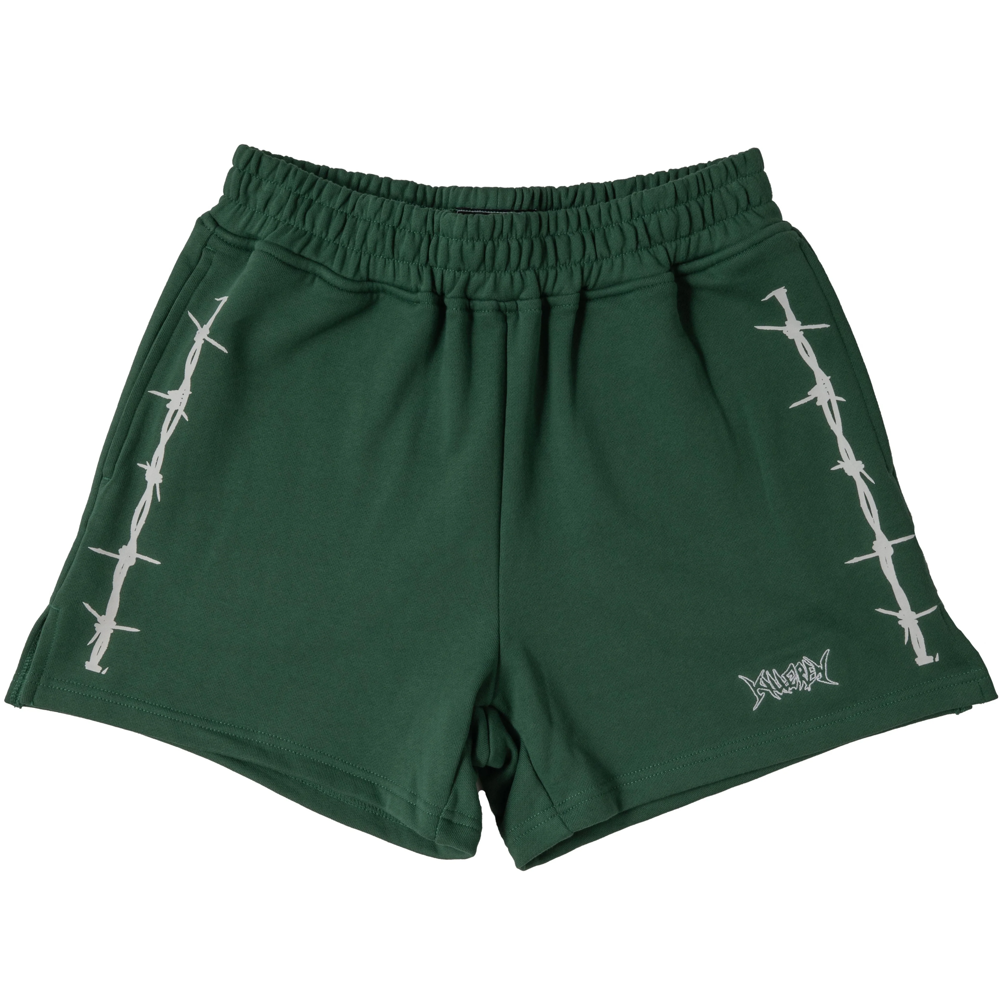 COTTON SHORTS (MID THIGH CUT) BARBWIRE - GREEN / WHITE