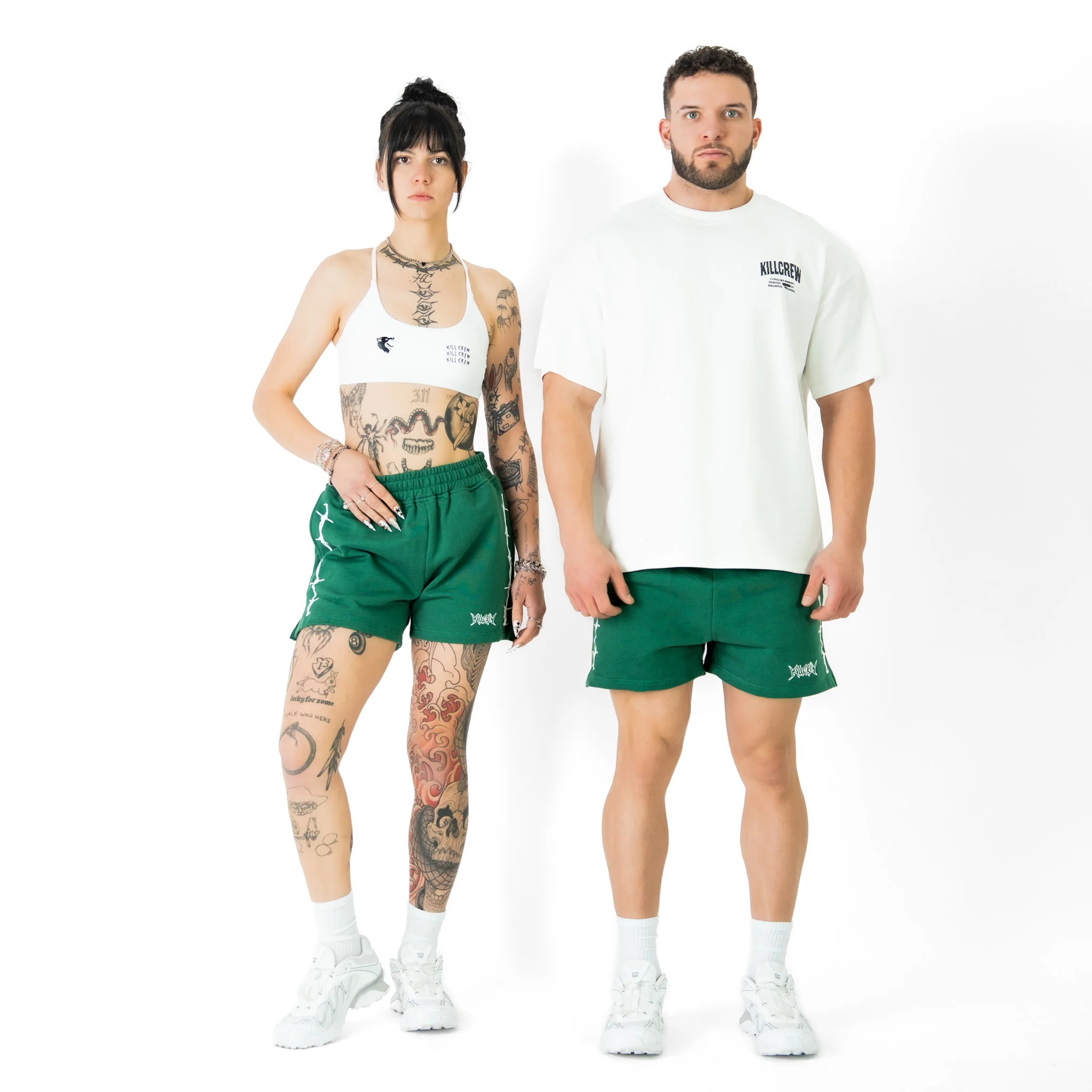 COTTON SHORTS (MID THIGH CUT) BARBWIRE - GREEN / WHITE - Image 2