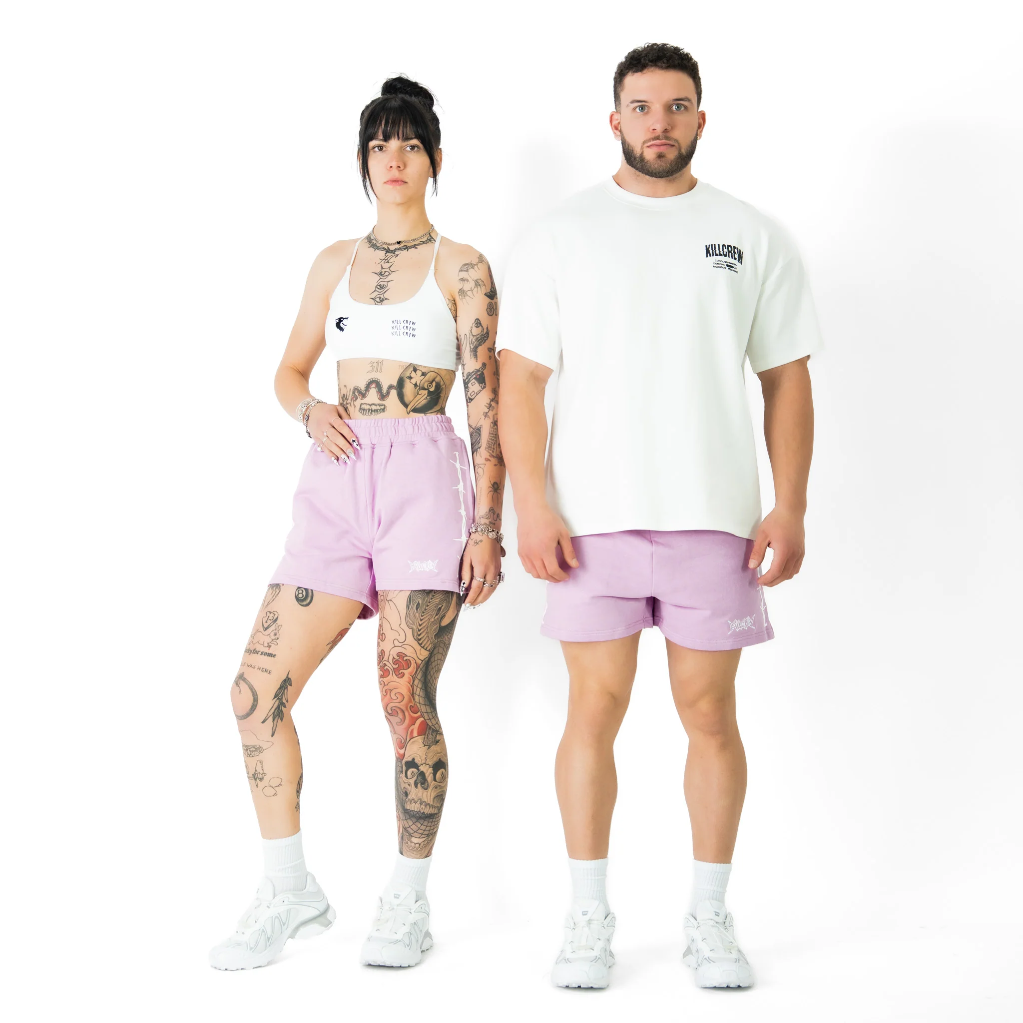 COTTON SHORTS (MID THIGH CUT) BARBWIRE - PINK / WHITE - Image 2