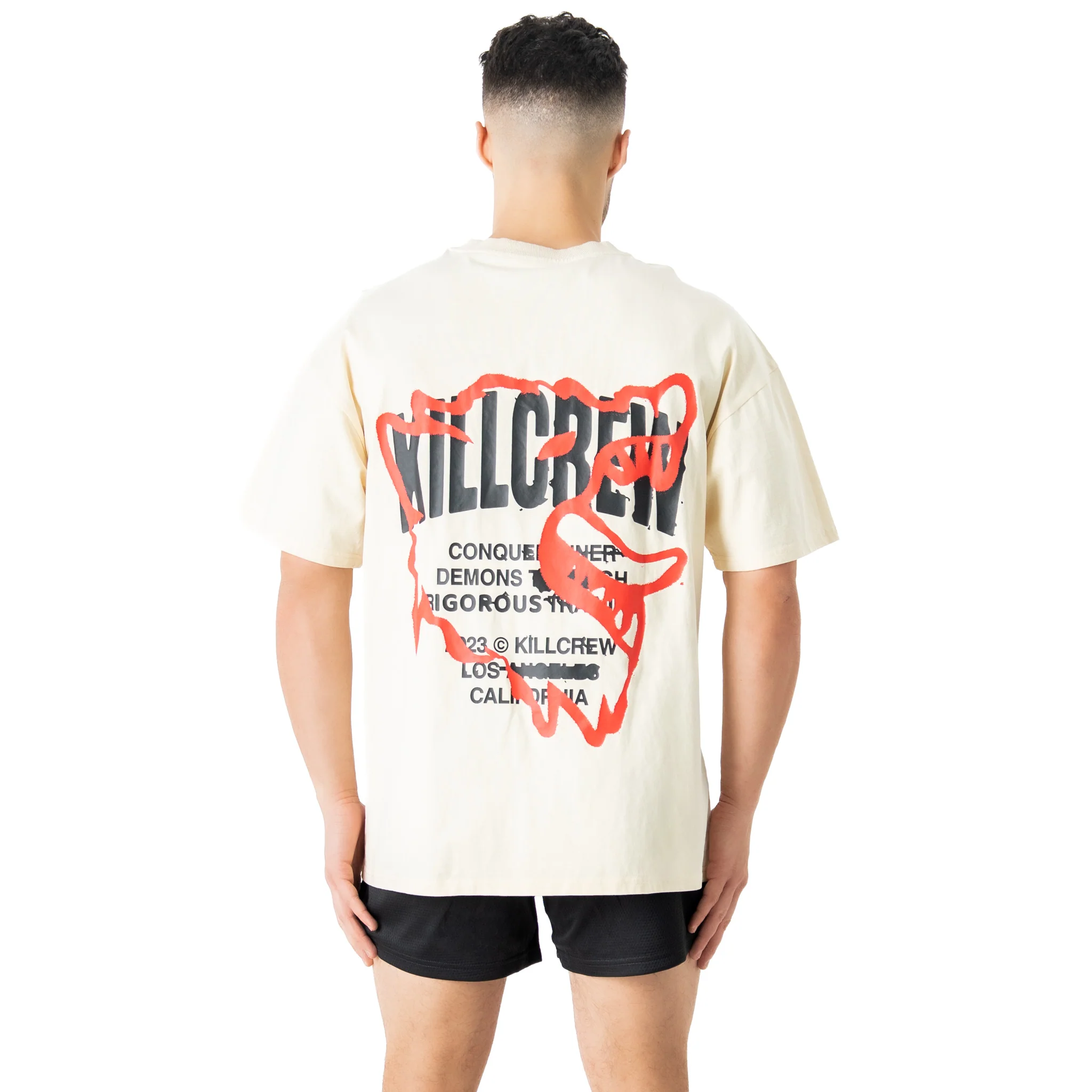 RELAXED FIT LUX CONQUER INNER DEMONS T-SHIRT - CREAM / RED - Image 4