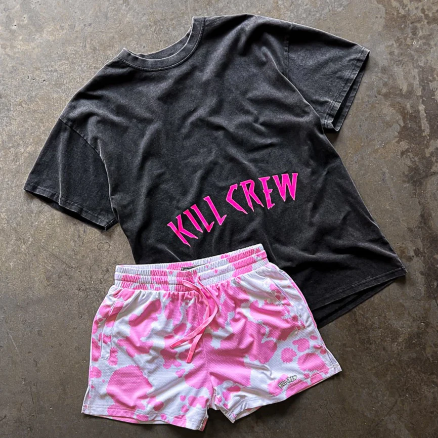 OVERSIZED LUX ACID WASH T-SHIRT - BLACK / PINK - Image 3